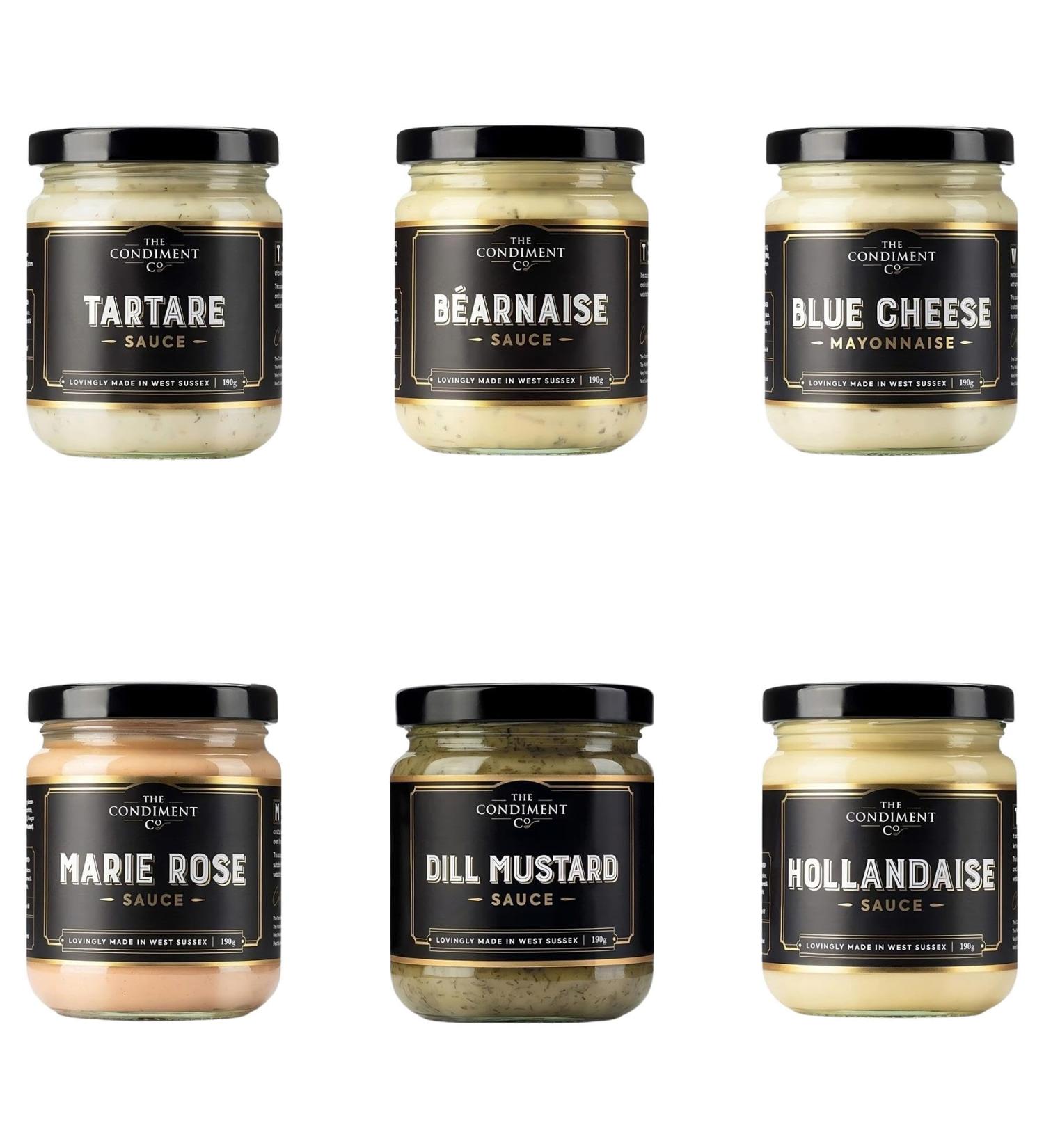 The Condiment Co Sauce & Mayonnaise Pick N Mix - Choose From 6 Flavours | Bearnaise Blue Cheese Dill Mustard Hollandaise Marie Rose Tartare - Pack of 3 x 190g - Buy Online on GoSupps.com