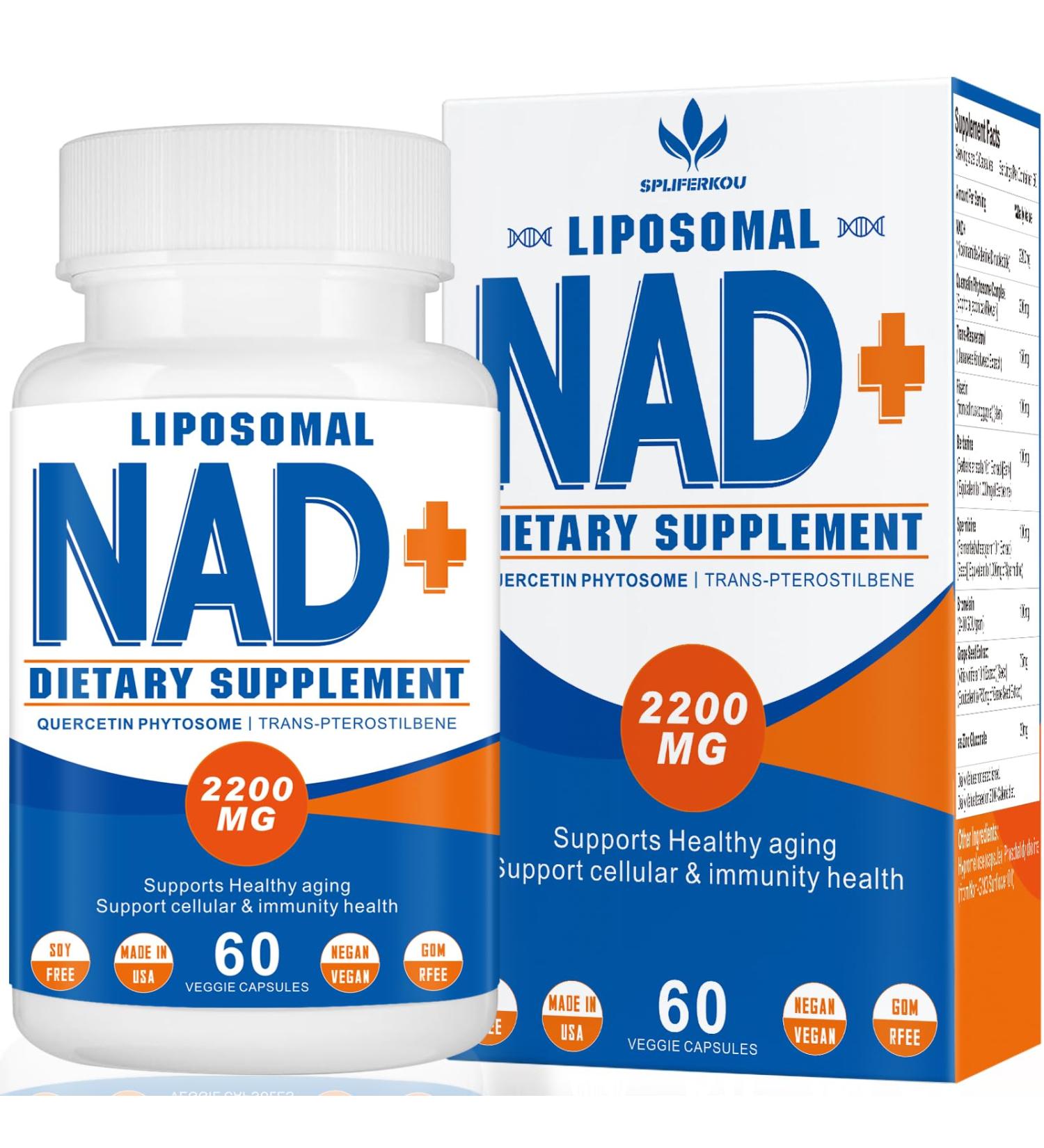 Spliferkou 2200mg Liposomal NAD+ Supplement - Enhances Cell Energy & Aging Defese 60 Capsules - Buy Online on GoSupps.com