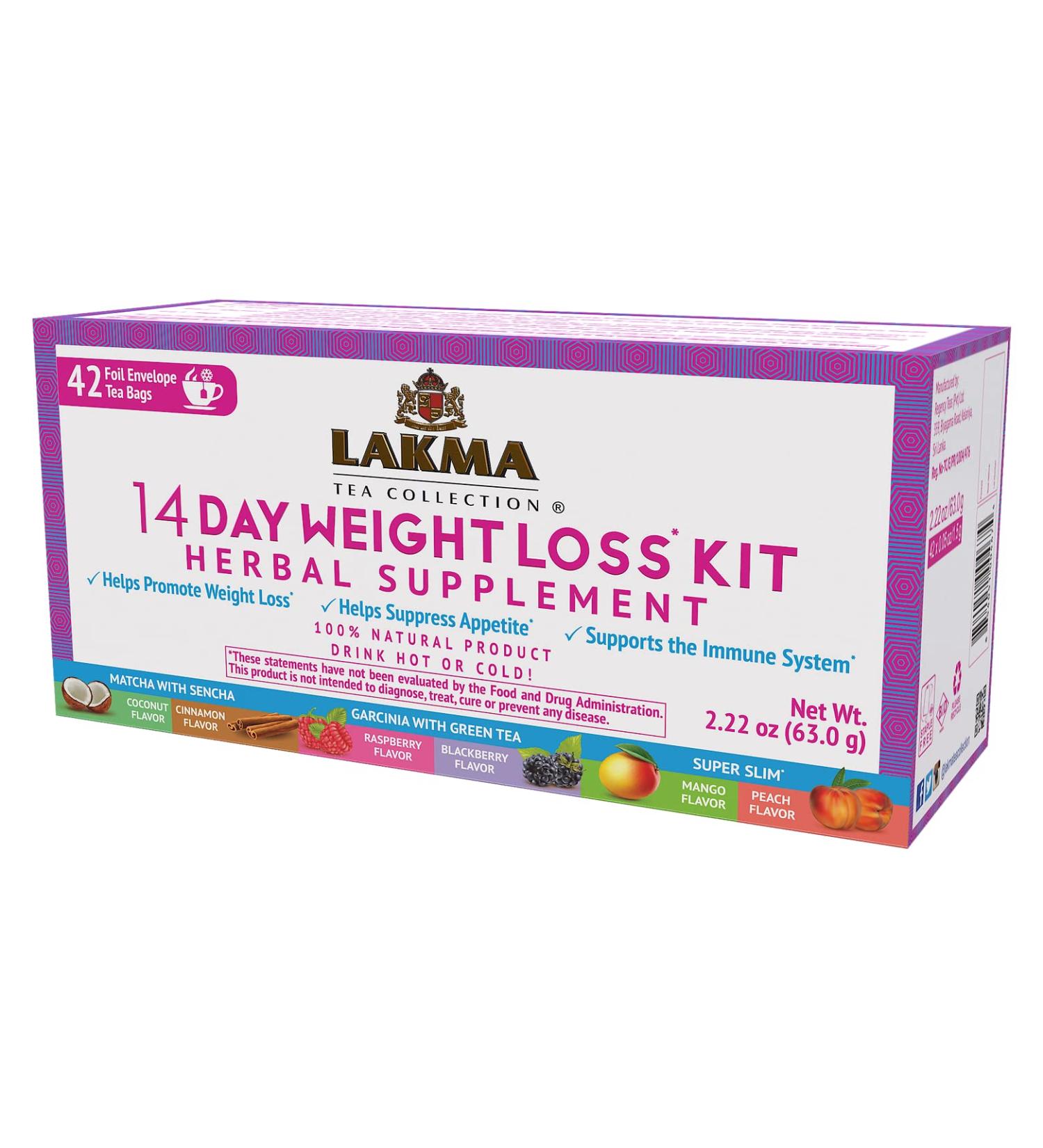 Lakma Tea 14 Days Weight Loss Kit - 42 Tea Bags | 100% Natural, Sugar Free, Gluten Free | Non-GMO | 14 Day Weight Loss Program - Buy Online on GoSupps.com