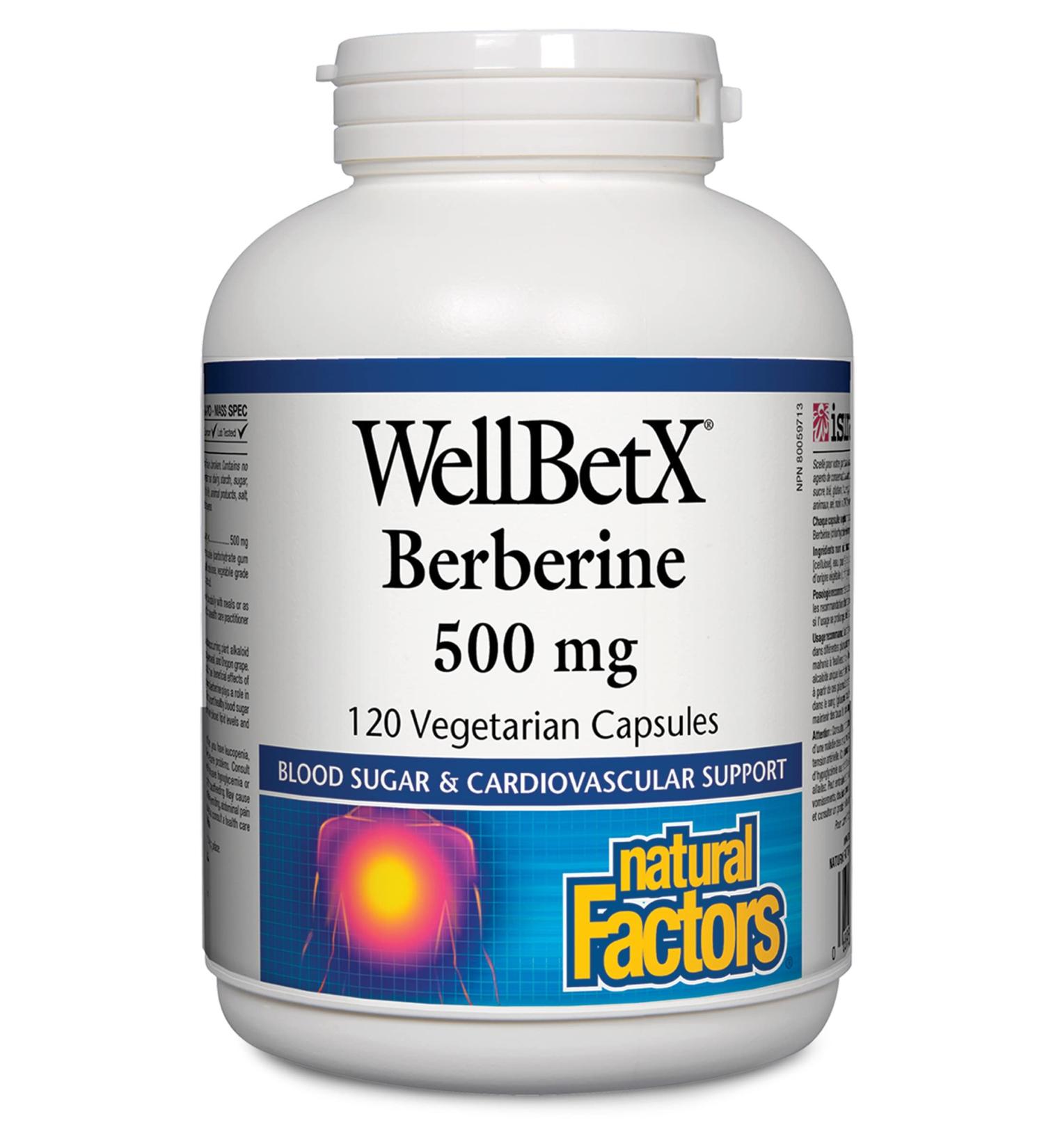 Natural Factors WellBetX Berberine 500 mg - 120 Vegan Capsules for Blood Sugar Support - Buy Online on GoSupps.com