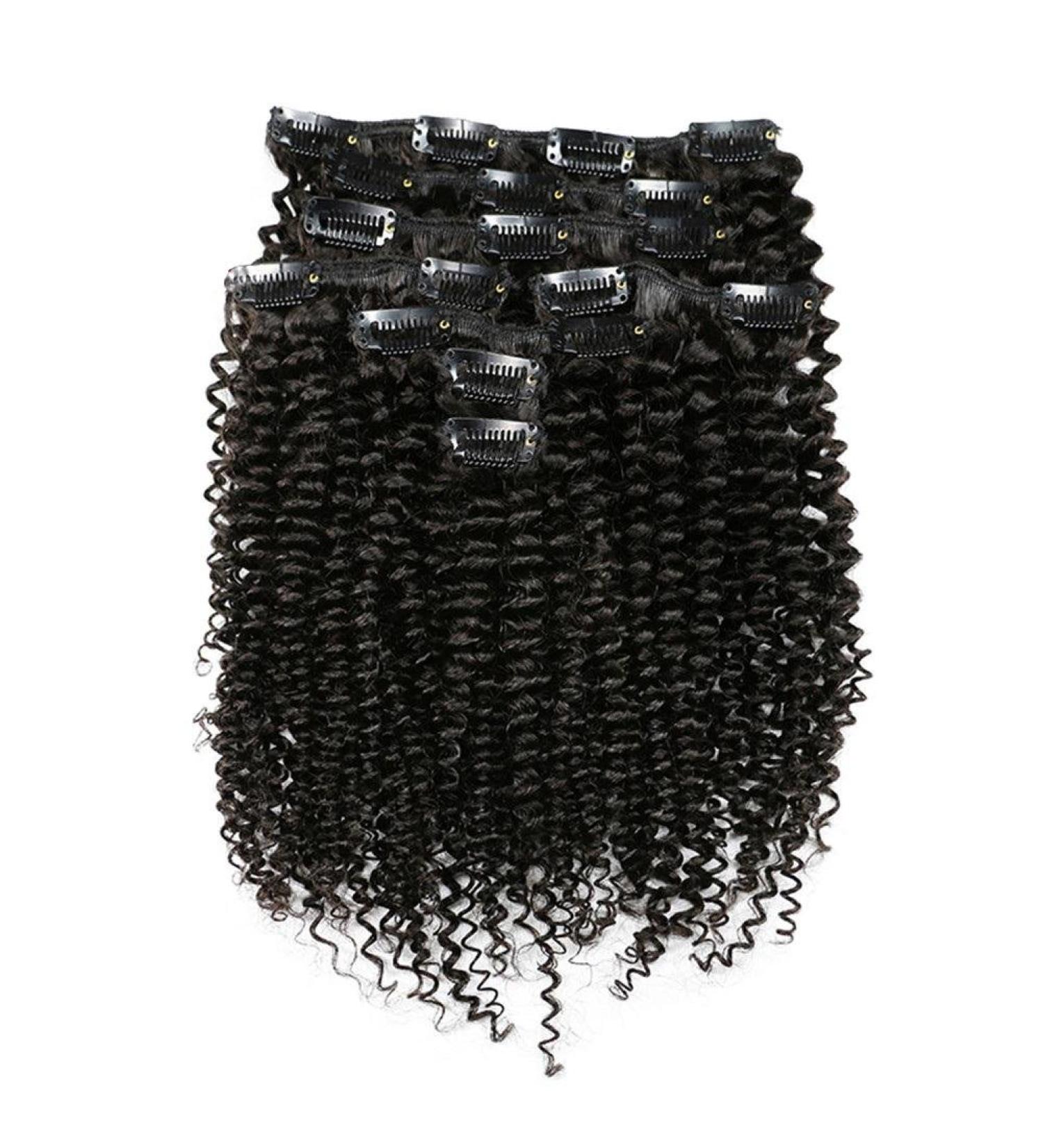 8 Piece Clip-In Extensions 100% Remy Human Hair - Virgin Afro Kinky Curly Hair 1# Black 120g 14-Inch - International Shipping Available - Buy Online on GoSupps.com