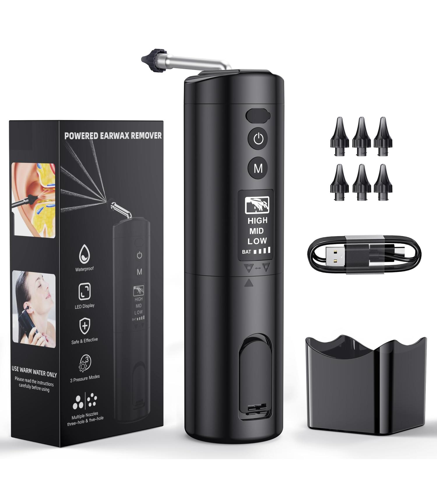Buy Ear Wax Removal Tool - Water Powered LED Display Cleaner with 3 Modes USB Charging & 6 Reusable Tips | Safe & Effective Ear Cleaning Kit - Buy Online on GoSupps.com