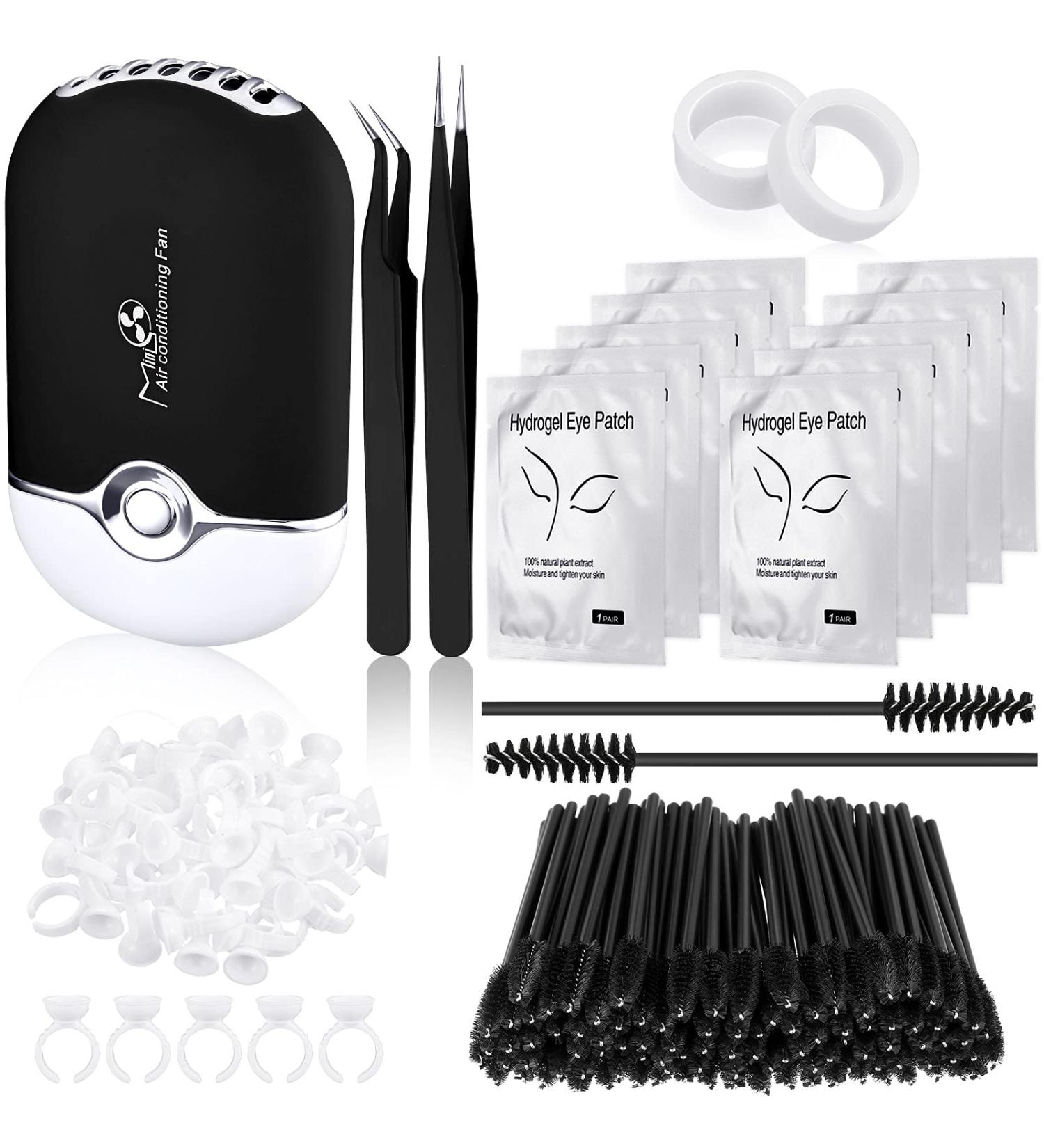 Honoson Eyelash Extension Supplies Kit with USB Air Conditioning Blower, Tweezers, Disposable Mascara, Glue Ring Holder, Tapes, and Under Eye Gel Pads - Buy Online on GoSupps.com