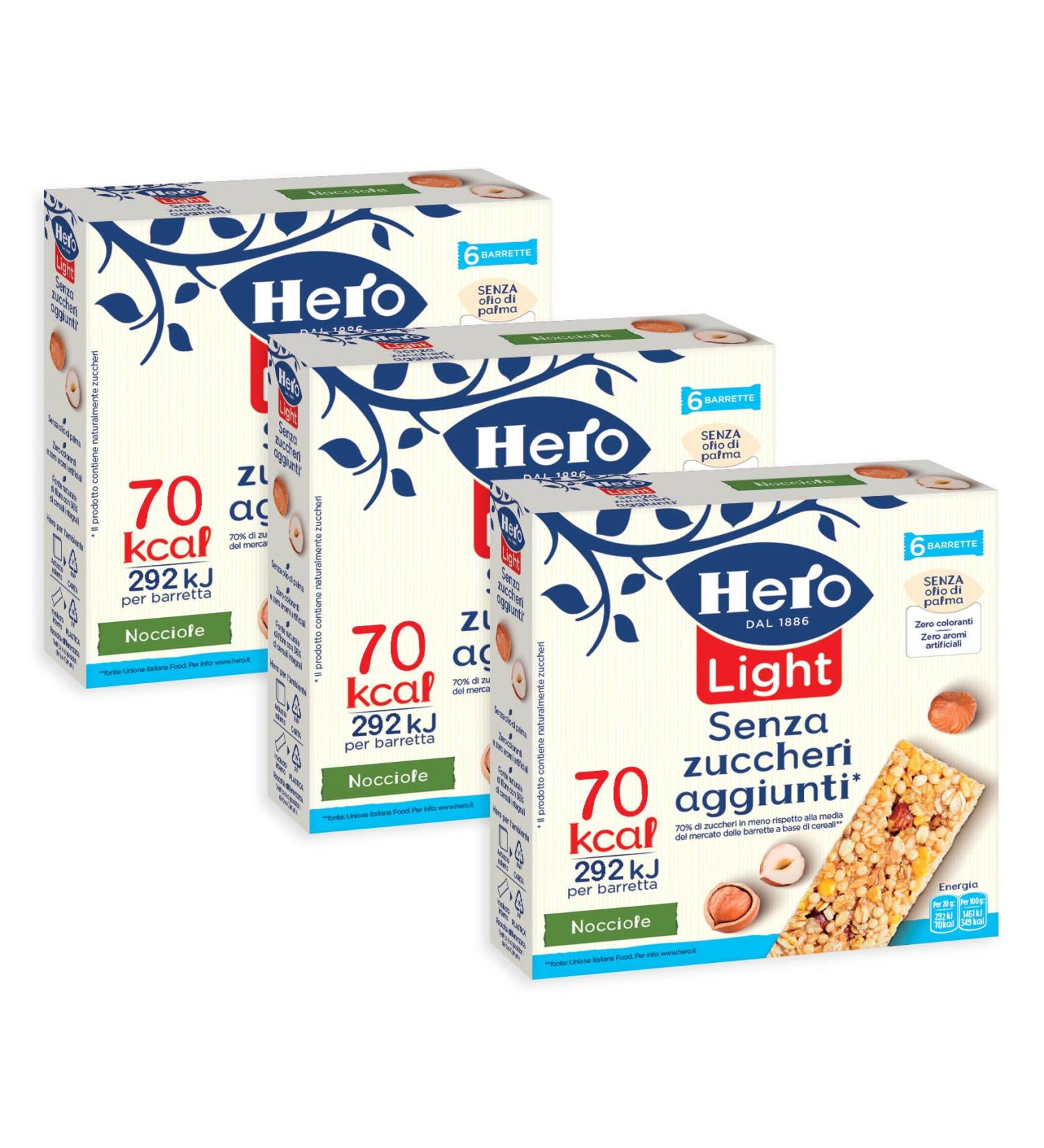  CAIYA 3 x Hero Light Cereal Bar with Hazelnuts No Added Sugar 120g 3 packs  - Buy Online on GoSupps.com