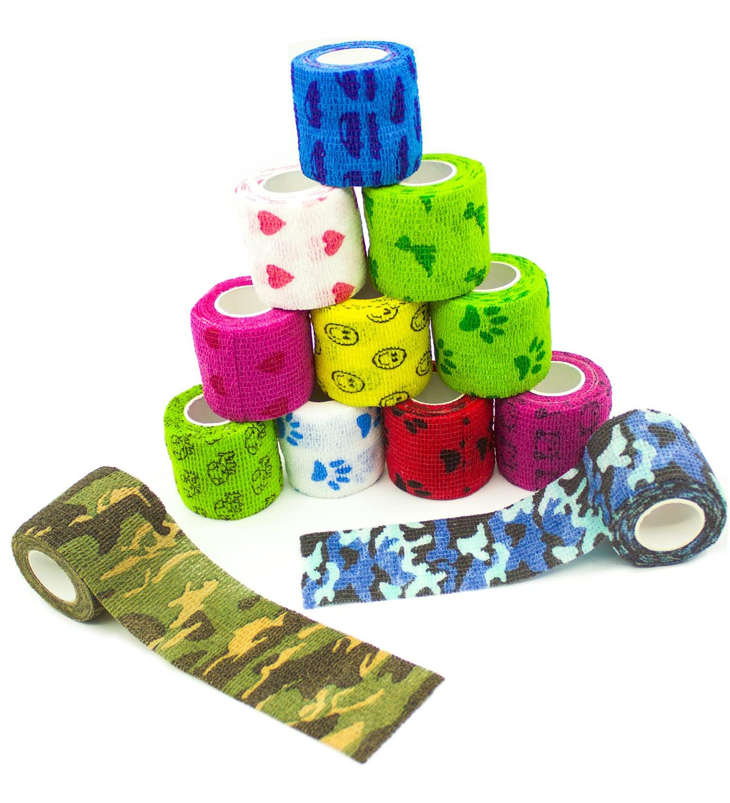 Xinnian Self-Adhesive Bandage - 12 Rolls Elastic Cohesive Fixing Bandage for Animals & Humans - Ideal for Finger Wrist Ankle Compression & Swelling - 5cm x 4.5m - Buy Online on GoSupps.com