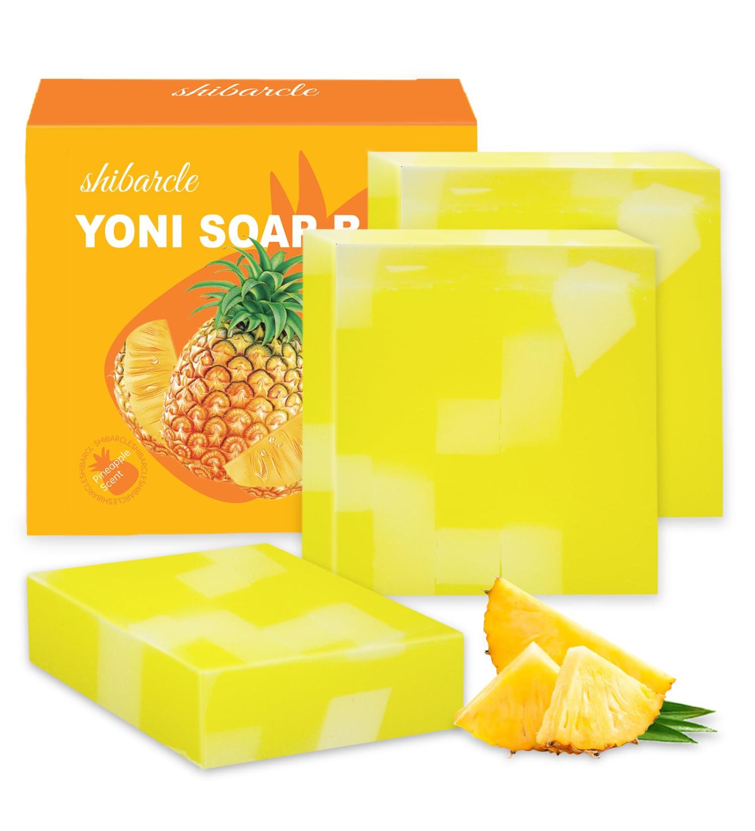 Organic 3 PCS Yoni Soap Bar | pH Balance Feminine Wash | Handmade Natural Deodorant for Women | Pineapple Scented Body Wash - Buy Online on GoSupps.com