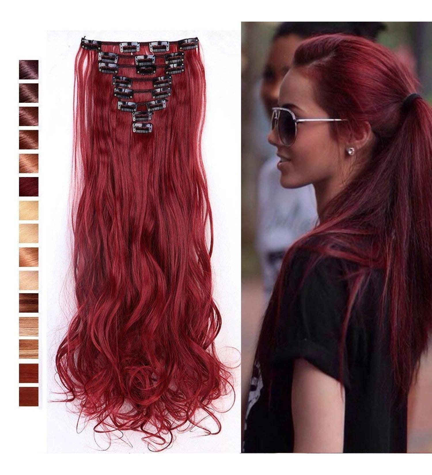 S-noilite 24 Ombre Clip-in Hair Extensions | 8pcs Dark Red Dip Dye Long Hair Full-Head Coverage - Shop Now! - Buy Online on GoSupps.com