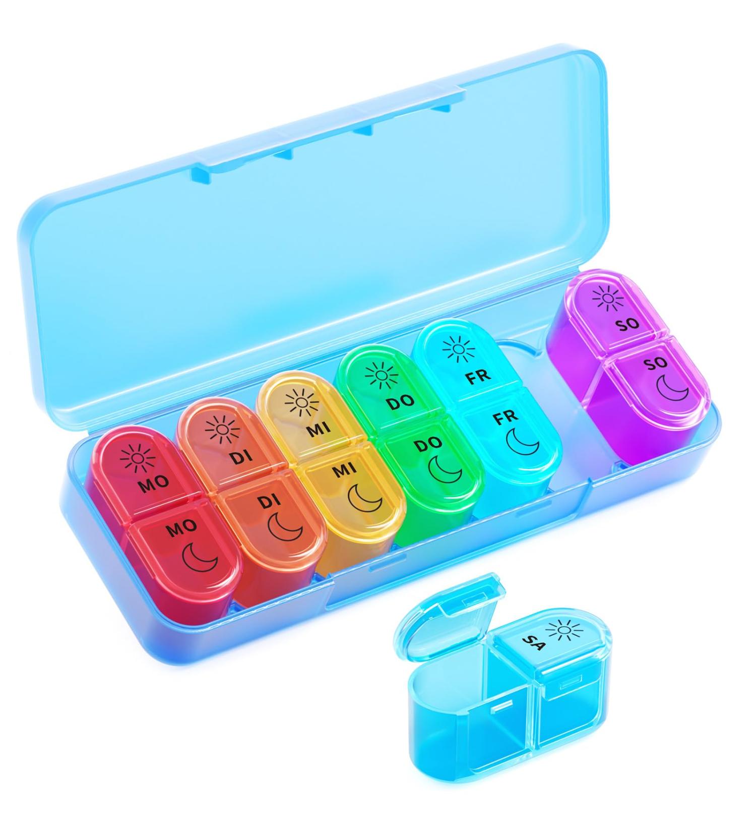 7-Day Tablet Organizer Box - Portable Pill Dose Case with 14 Compartments - Ideal for Medications on the Go - Blue - Buy Online on GoSupps.com