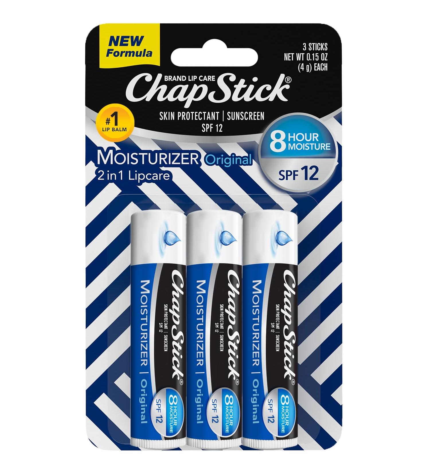 ChapStick SPF Lip Balm 3-Pack  Original 2-in-1 Lipcare with SPF 12 Ultra Hydrating Formula with Aloe Vera and Vitamin E 0.15 Oz Ea - Buy Online on GoSupps.com