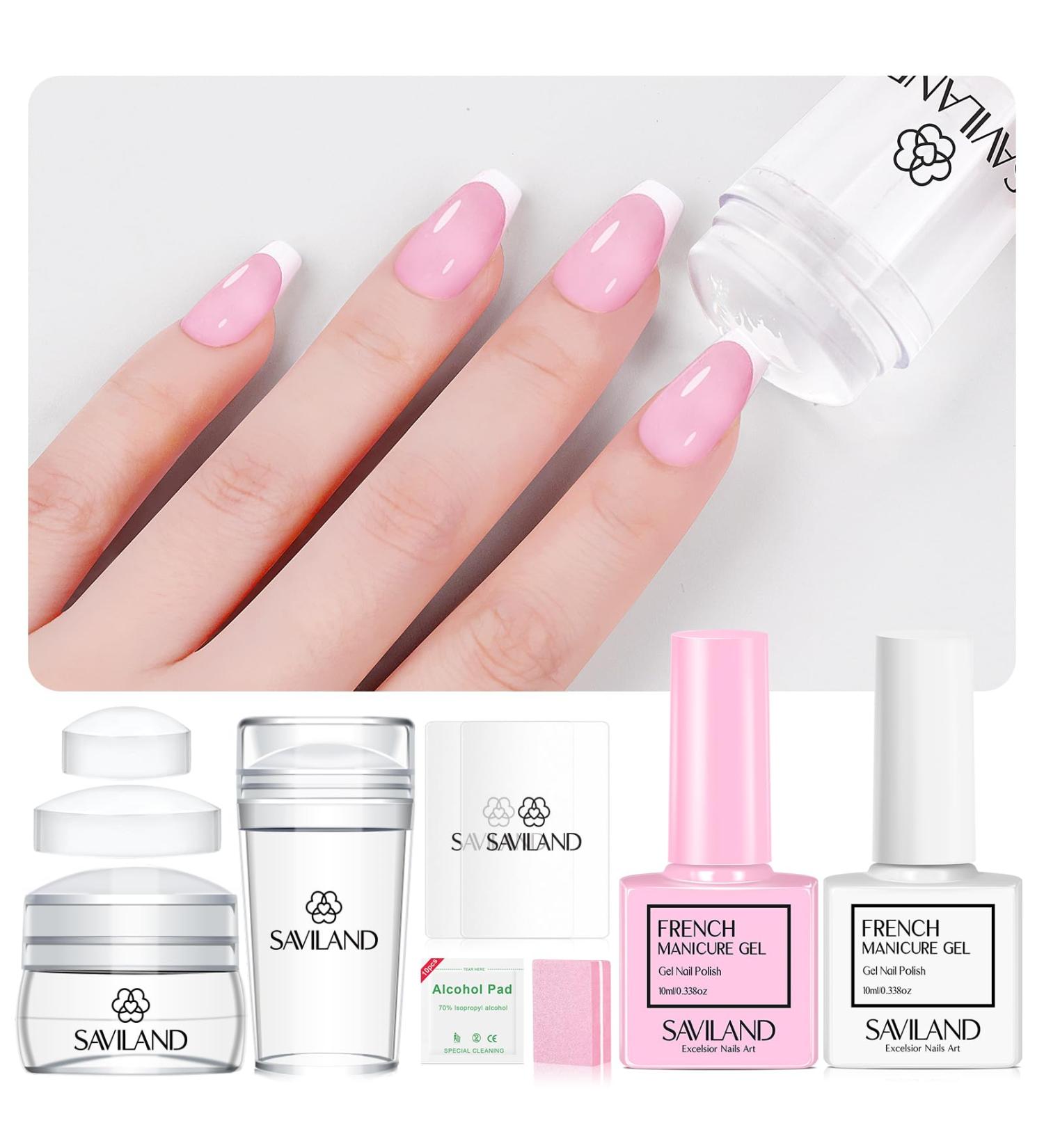 Saviland French Tip Nail Stamp Kit - 10PCS Tools with White & Pink Gel Polish Replaceable Stamper & Scraper for Perfect French Manicure - Buy Online on GoSupps.com