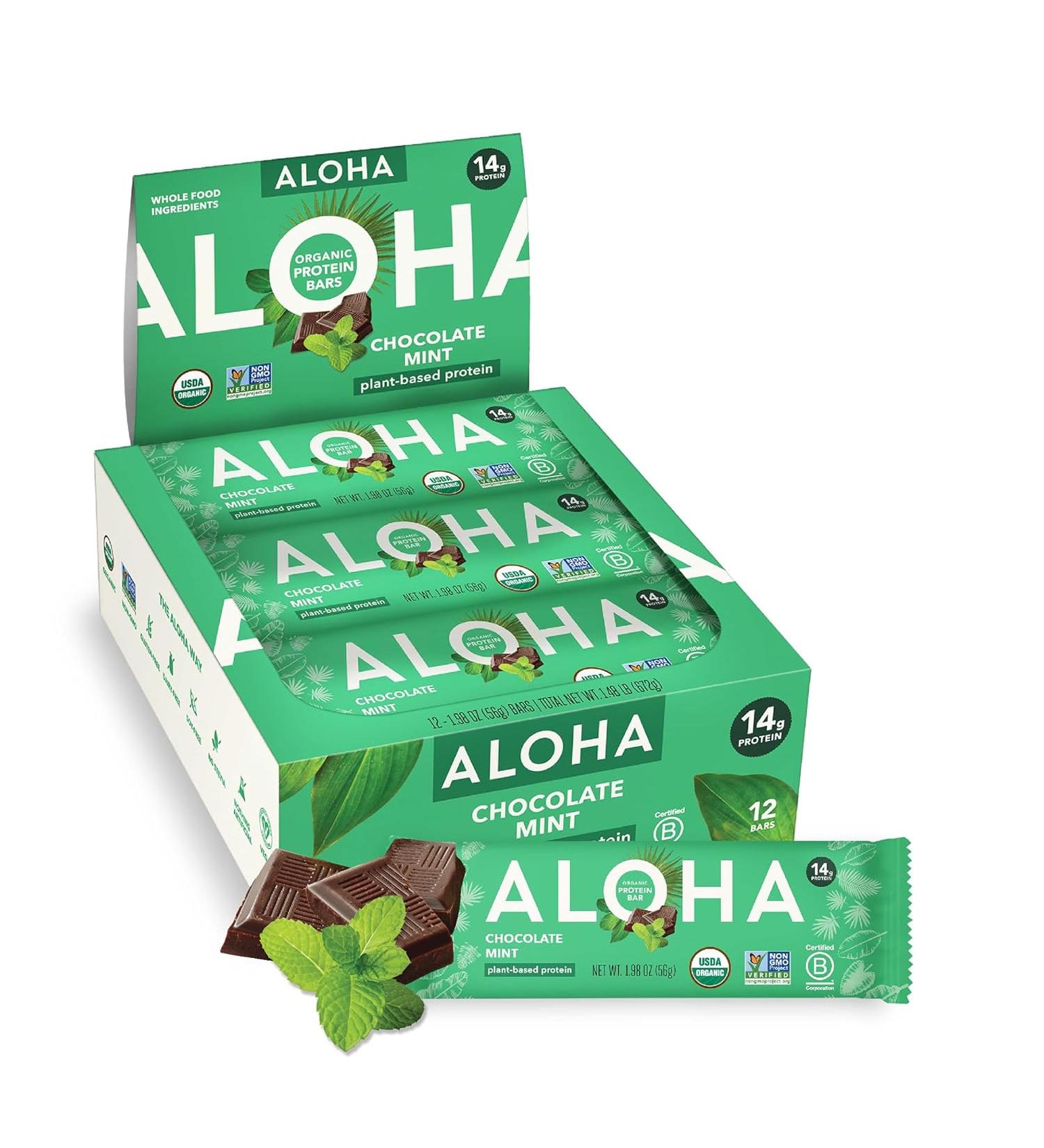 ALOHA Organic Plant Based Protein Bars  Chocolate Mint  1.98 Oz (Pack of 12) - Buy Online on GoSupps.com