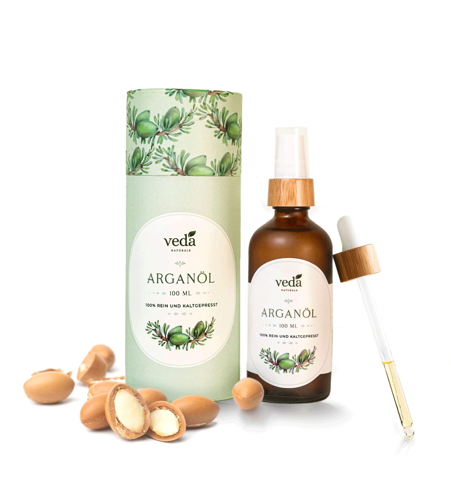 Veda Naturals Argan Oil 100ml - Cold-Pressed Vegan Pure & Natural from Morocco - Certified COSMOS Natural - Laboratory Tested - Buy Online on GoSupps.com