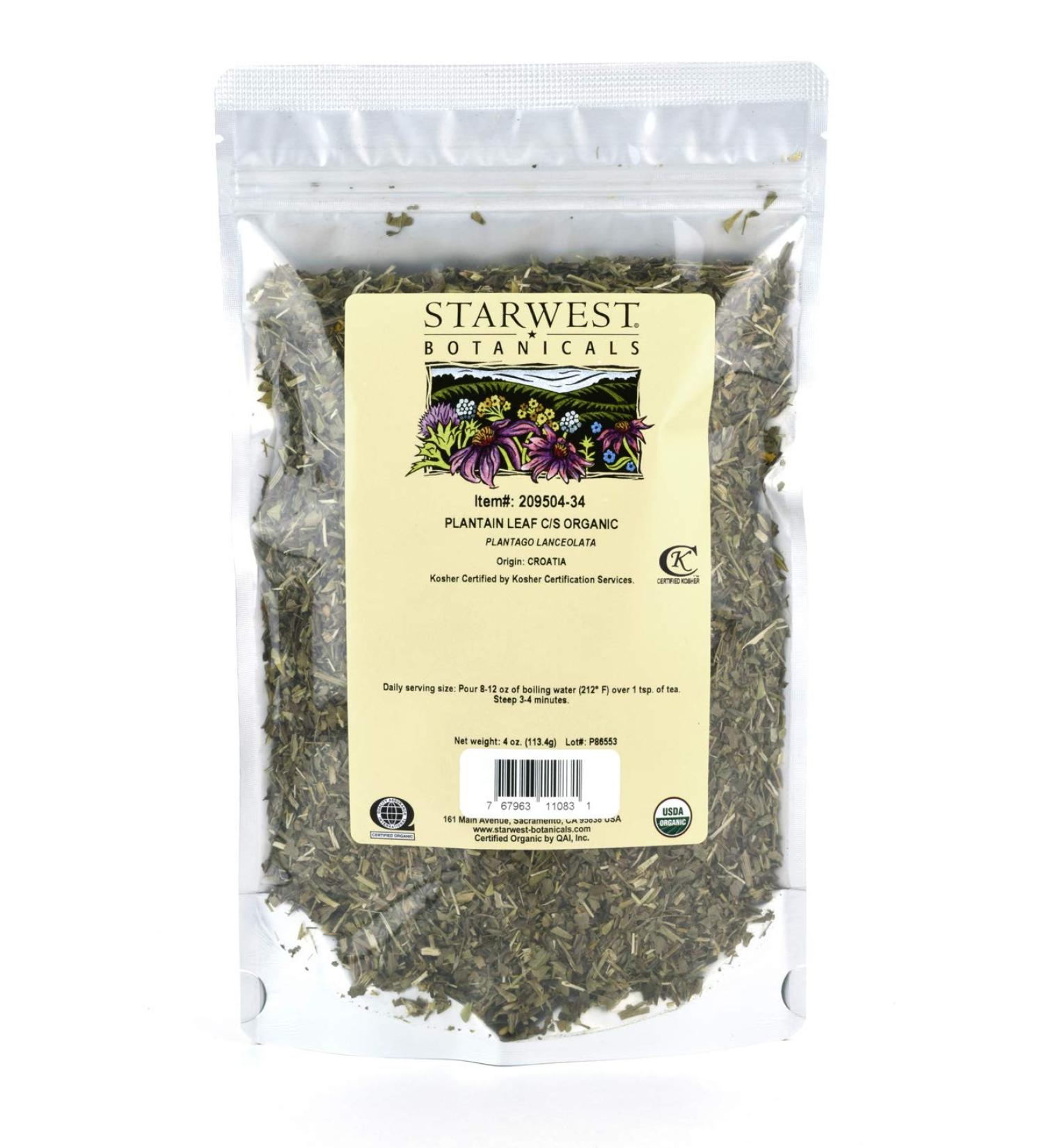 Starwest Botanicals Organic Plantain Leaf Cut & Sifted, 4 Ounces