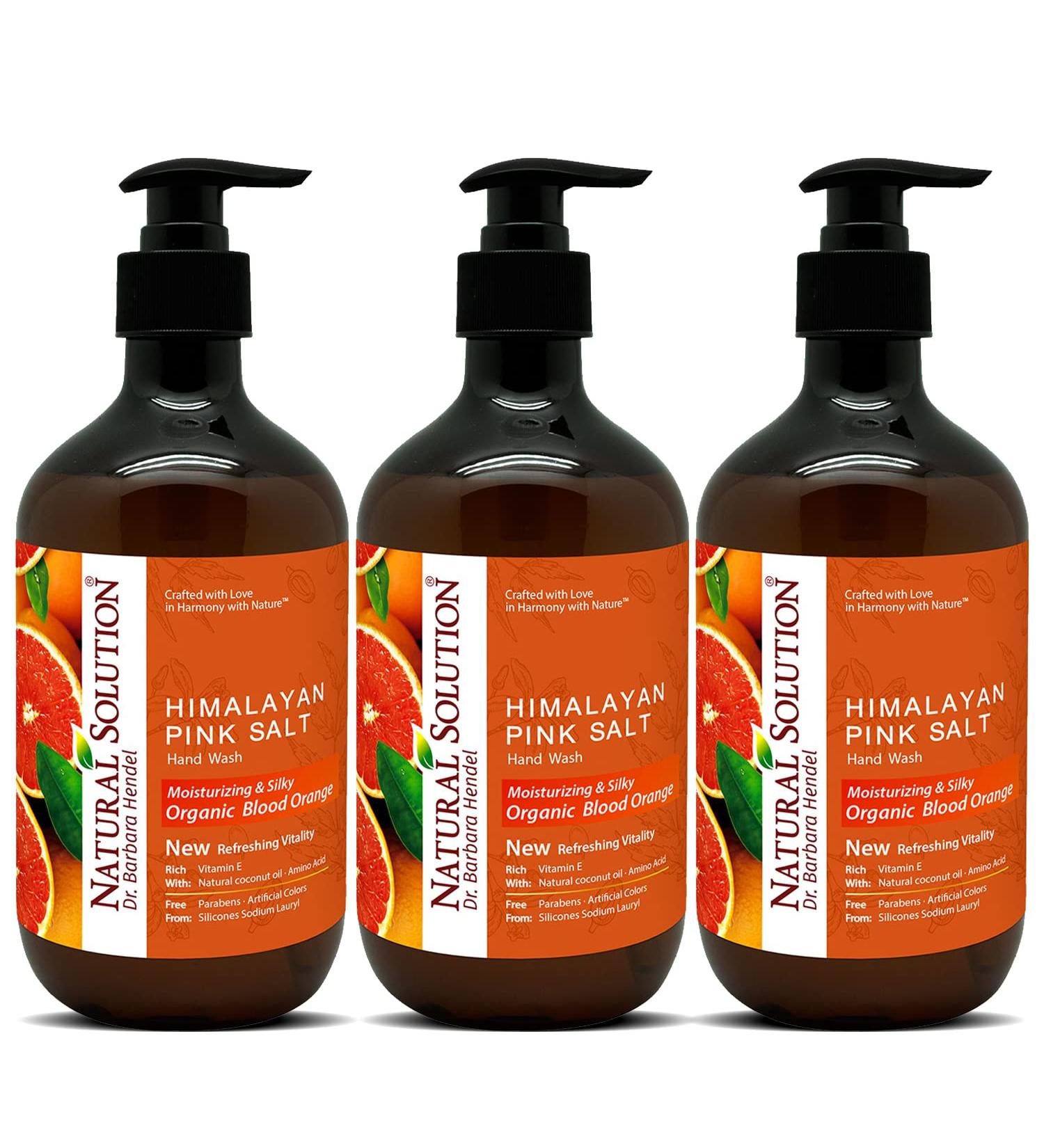 Natural Solution Hand Wash, enriched with moisturizing blood orange and Himalayan pink salt, comes in a 14 oz bottle (Pack of 3) for gentle cleansing and hydration - Buy Online on GoSupps.com