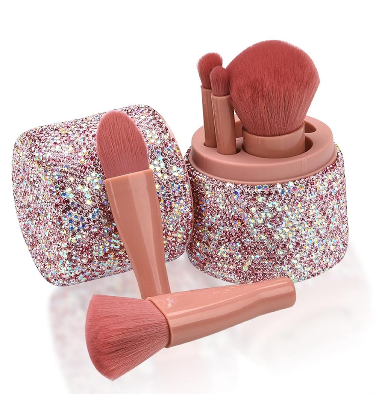 Buy XhuangTech 5Pcs Makeup Brush Set Premium Synthetic Brushes with Bling Rhinestone Case for Flawless Foundation Powder and Eye Makeup (Pink) International Shipping Available - Buy Online on GoSupps.com