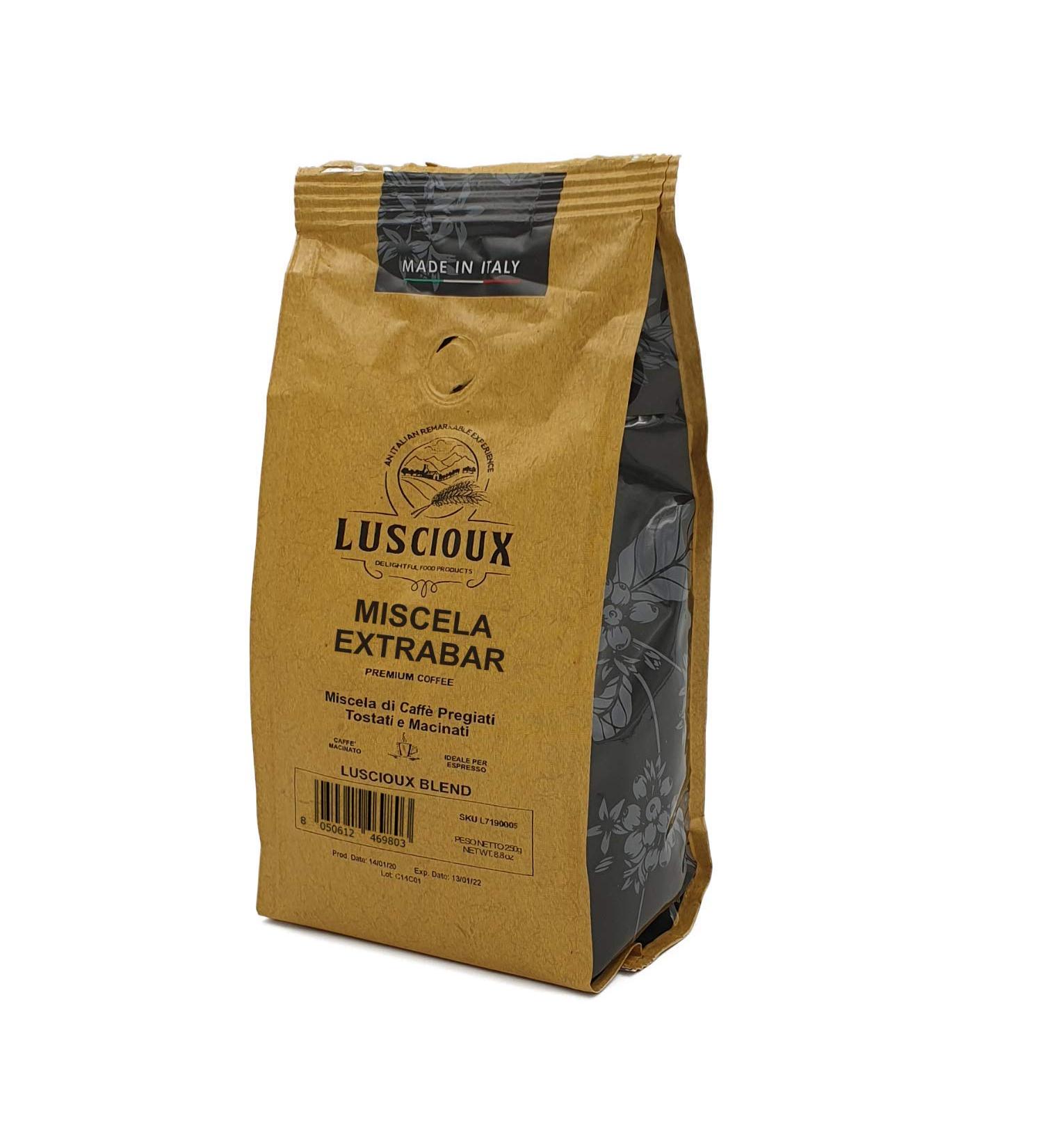 Luscioux EXTRABAR ground coffee - 4 x 250 gr | A lively and aromatic blend that stands out for its body and elegance