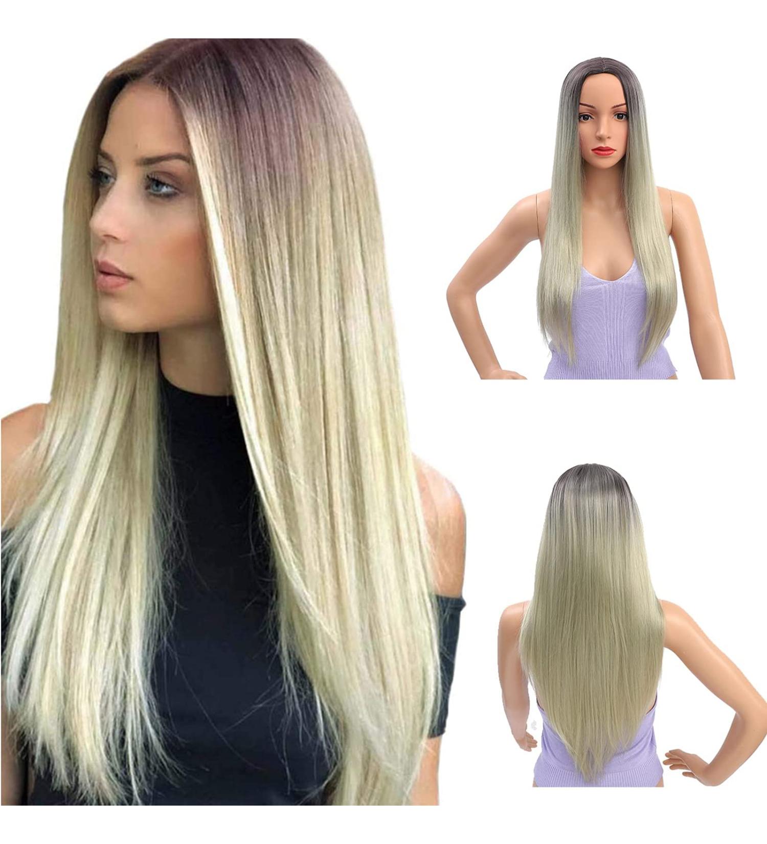Shop Ombre Blonde Wig for Women | Long Synthetic Hair with Dark Roots | Heat Resistant & Natural Look - Buy Online on GoSupps.com
