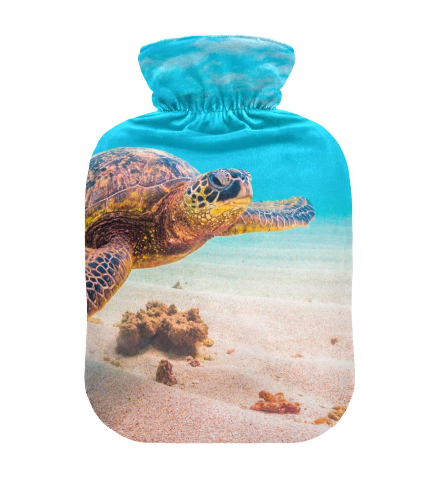 Soft Velvet Heat Bottle with Hawaiian Sea Turtle - 1L Warming Bag for Pain Relief Hot & Cold Compress Body Bed Warmer - Buy Online on GoSupps.com