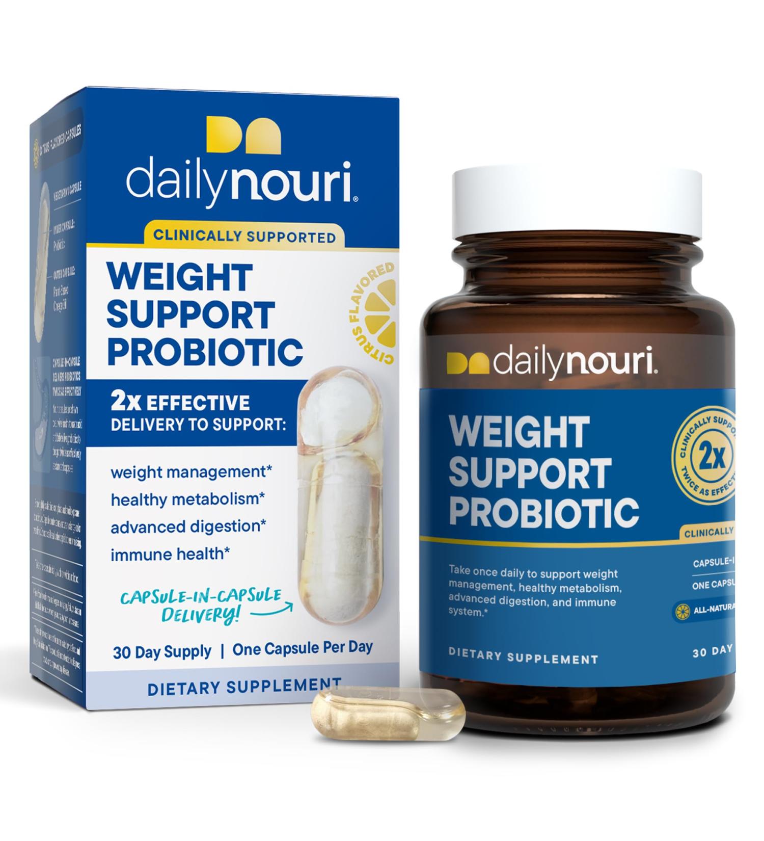 Daily Nouri Weight Support Probiotic for Women & Men | Healthy Weight Management Metabolism Digestion & Gut Health | 3 Clinically Studied Strains + Vegan Omega Oil | 30-Day Supply 30 Count (Pack of 1) - Buy Online on GoSupps.com