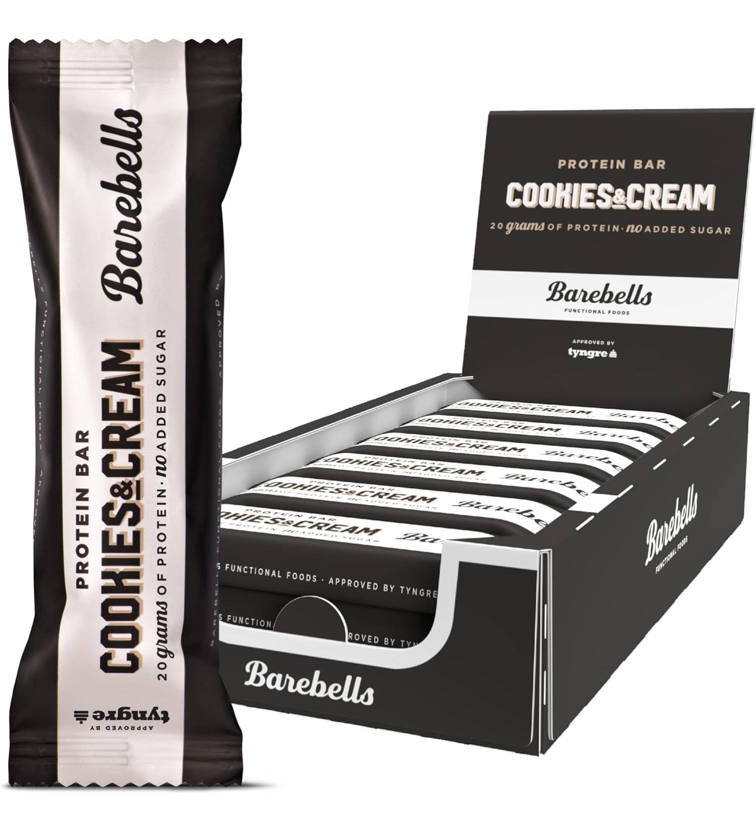 Barebells Cookies & Cream High Protein and Low Carb Bar - 12 x 55g (1 94 oz) Low Sugar Snack Protein Bar with 20g protein - Buy Online on GoSupps.com
