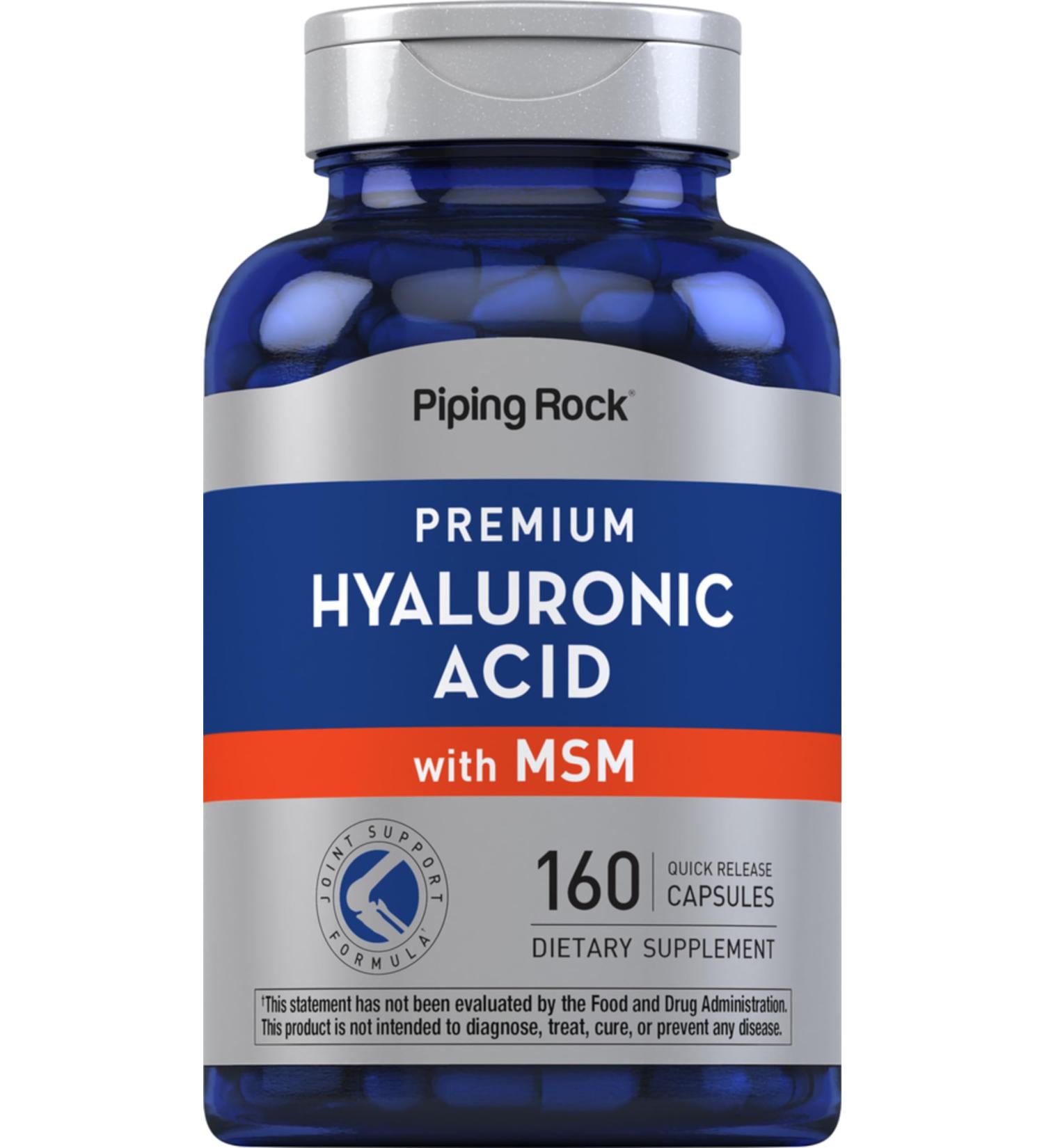 Piping Rock Hyaluronic Acid Supplement | 100mg | 160 Capsules | with MSM for Women and Men | Non-GMO Gluten Free - Buy Online on GoSupps.com