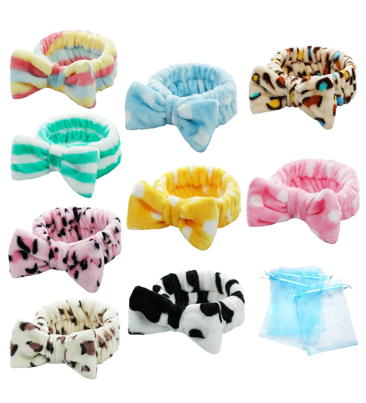 Spa Headband Bow Facial Makeup Headband (9 Pcs) - Soft Headband for Shower & Face Washing - Includes 5 Gift Bags - Ideal Gift for Women/Girls - Buy Online on GoSupps.com