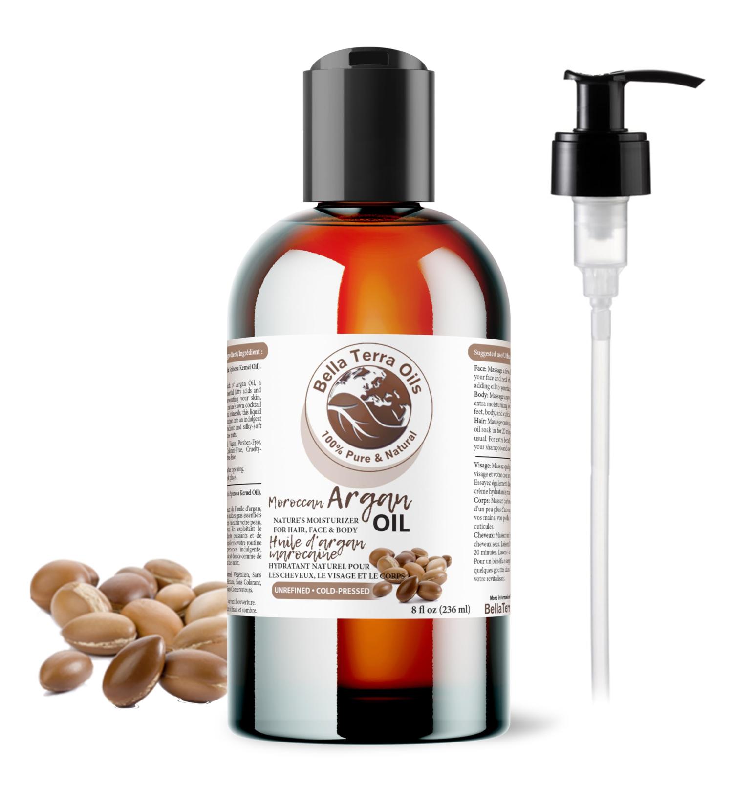 Bella Terra Oils Moroccan Argan Oil. 236ml. 100% Pure. Cold-pressed. Unrefined. Non-comegodenic. Rich in Vitamin E. Natural Moisturizer for Skin Hair. 236 ml (Pack of 1) - Buy Online on GoSupps.com