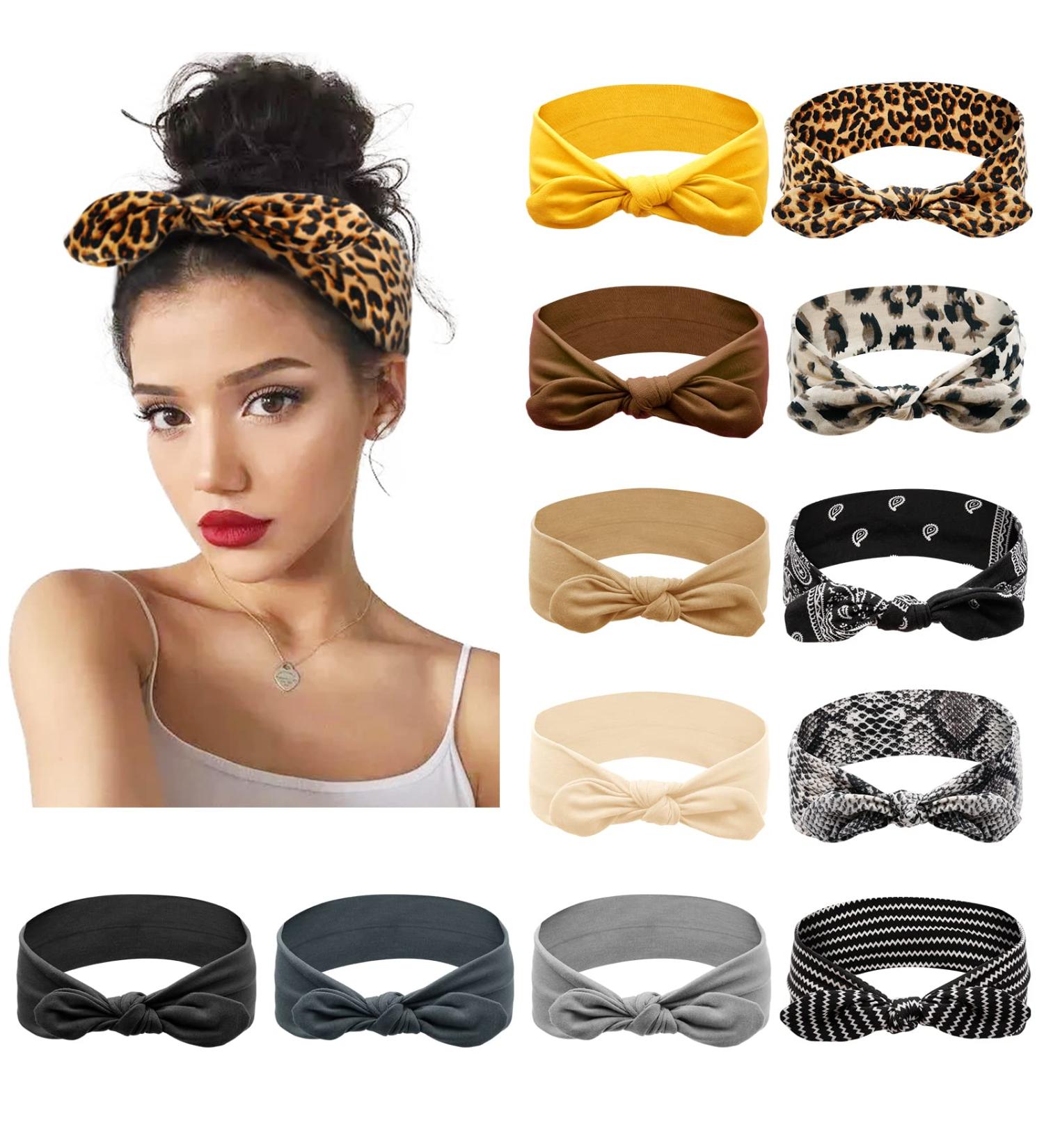 Huachi 12 Pack Women's Bow Headbands - Elastic Hair Bands for Fashionable, Sporty Look - Buy Online on GoSupps.com
