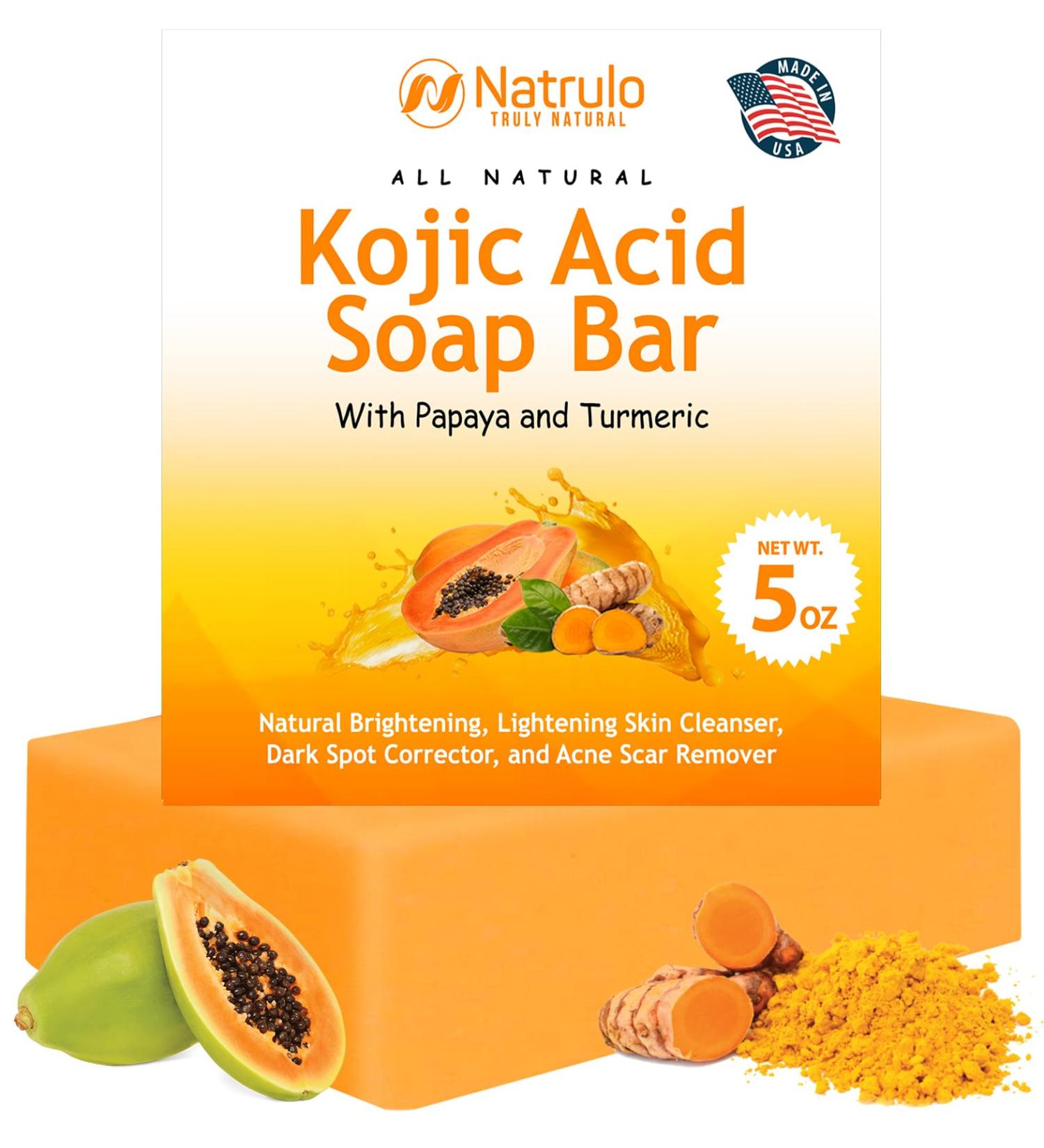 Kojic Acid Soap for Hyperpigmentation - Brightening Papaya & Turmeric Cleanser for Face & Body - Reduces Acne Scars & Evens Skin Tone - All Skin Types - Made in USA - Buy Online on GoSupps.com