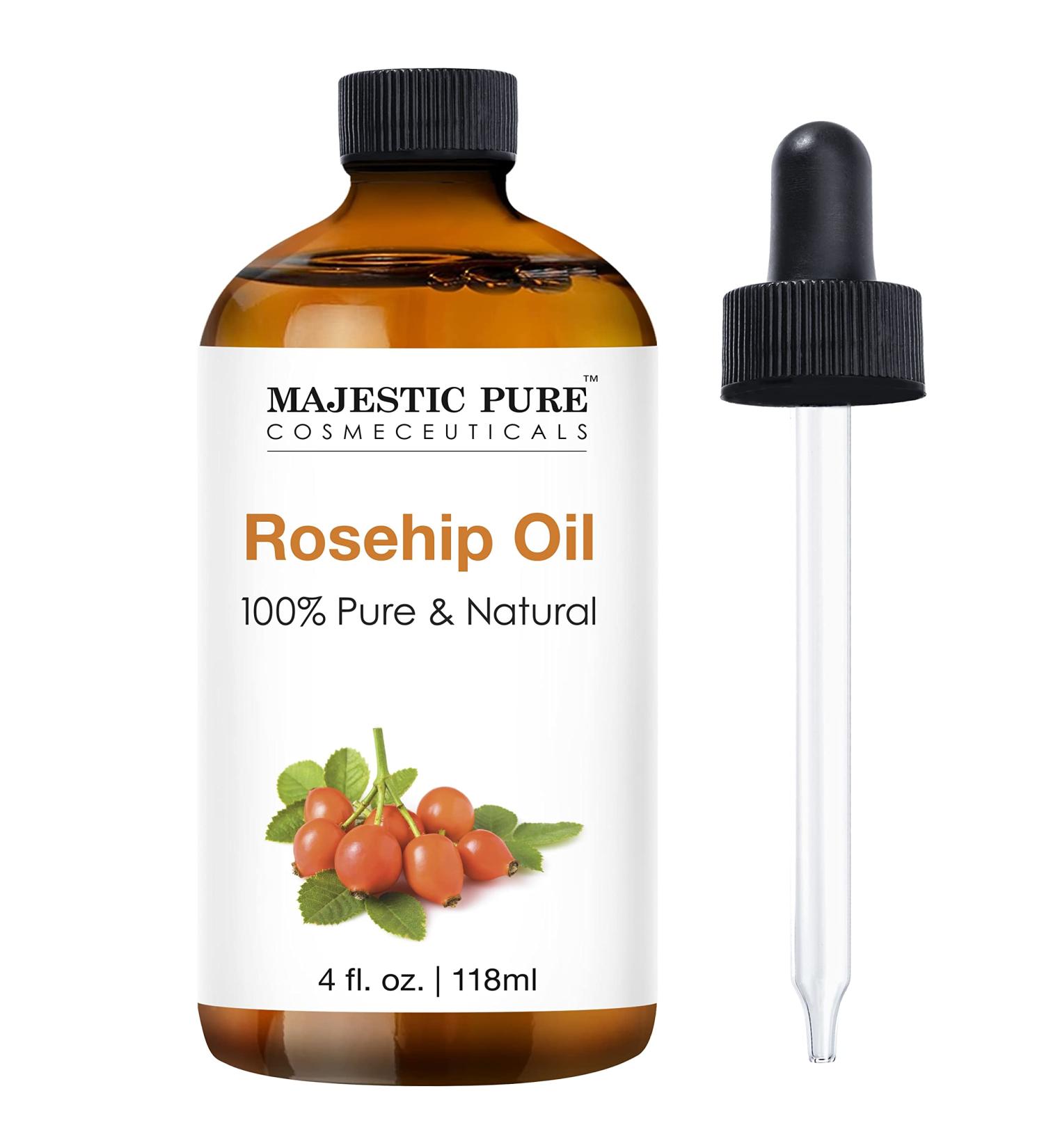 MAJESTIC PURE Rosehip Oil - 100% Pure & Natural Cold Pressed Premium Rose Hip Seed Oil for Face, Nails, Hair & Skin - 4 Fl Oz - Buy Online on GoSupps.com