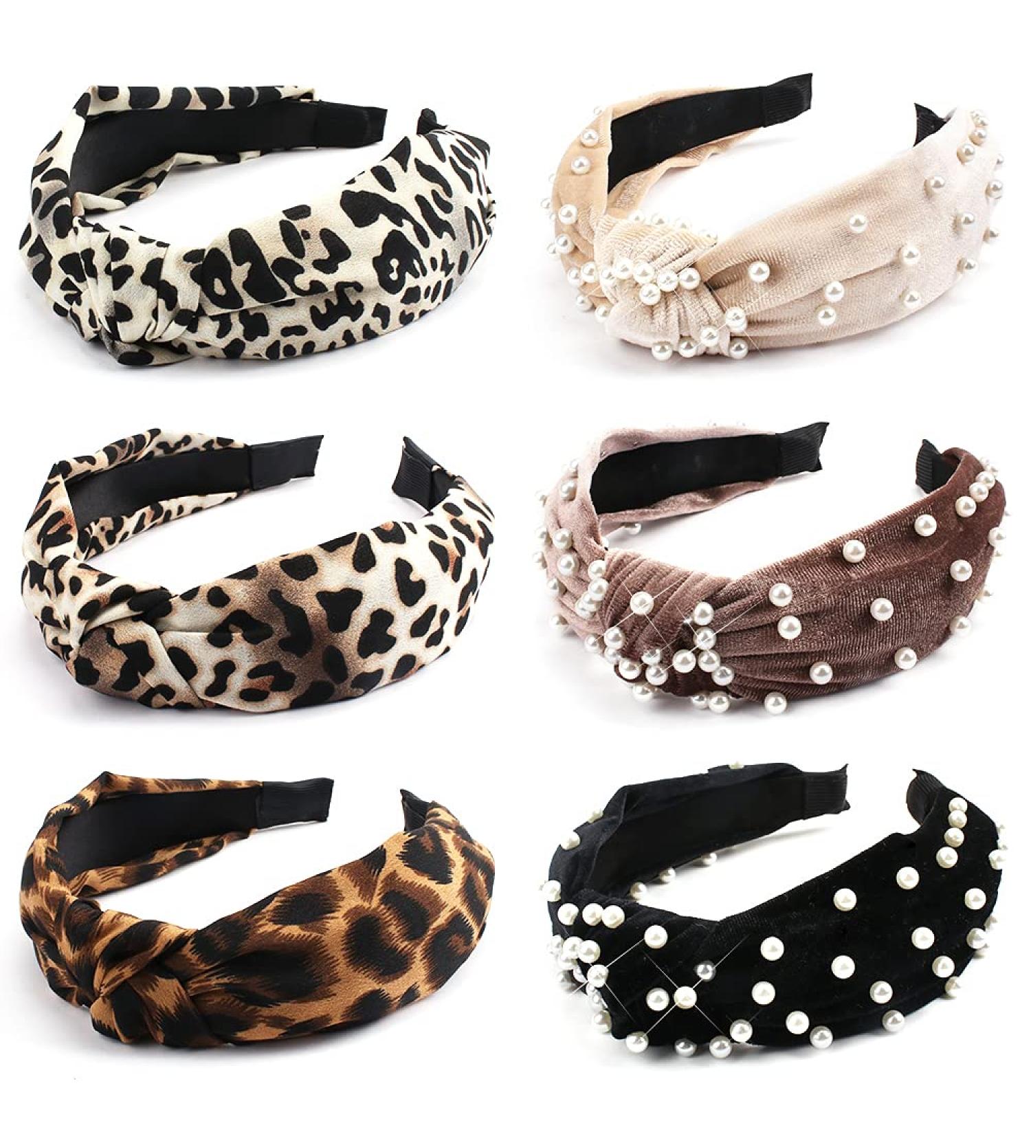 TOBATOBA Pearl and Leopard Headband for Women - Wide Knot Beaded Hair Accessory (Color 1) - Buy Online on GoSupps.com