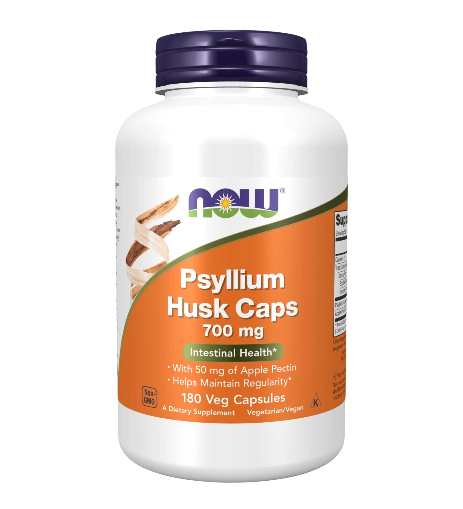 NOW Psyllium Husk Capsules 700mg with Apple Pectin 180 Veg Capsules | Intestinal Health Support - Buy Online on GoSupps.com