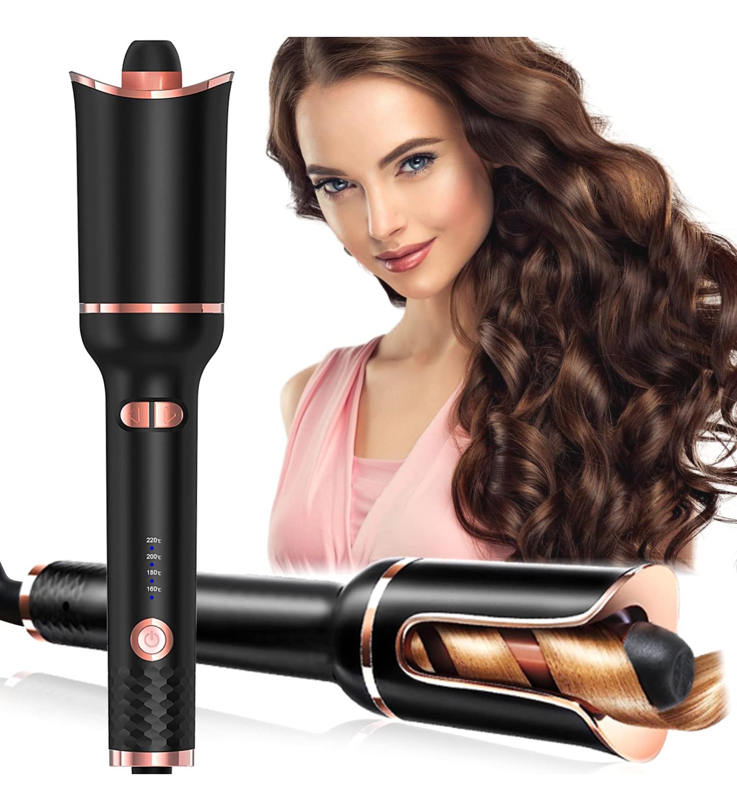 Automatic Hair Curler | 1 Curling Iron with Large Slot Auto Rotating 4 Temps & 3 Timer Settings | Dual Voltage & Auto Shut-off for Perfect Curls - Black - Buy Online on GoSupps.com