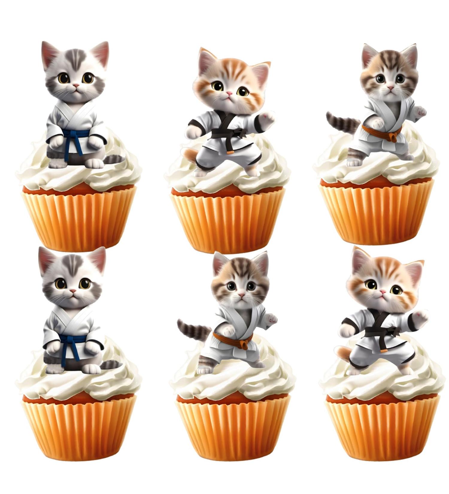 18pcs Funny Cat Cupcake Toppers for Boys Girls Pet Baby Shower Kitten Meow Party Supplies Favor Ninja Kung Fu Karate Cat Themed Birthday Party Decorations - Buy Online on GoSupps.com