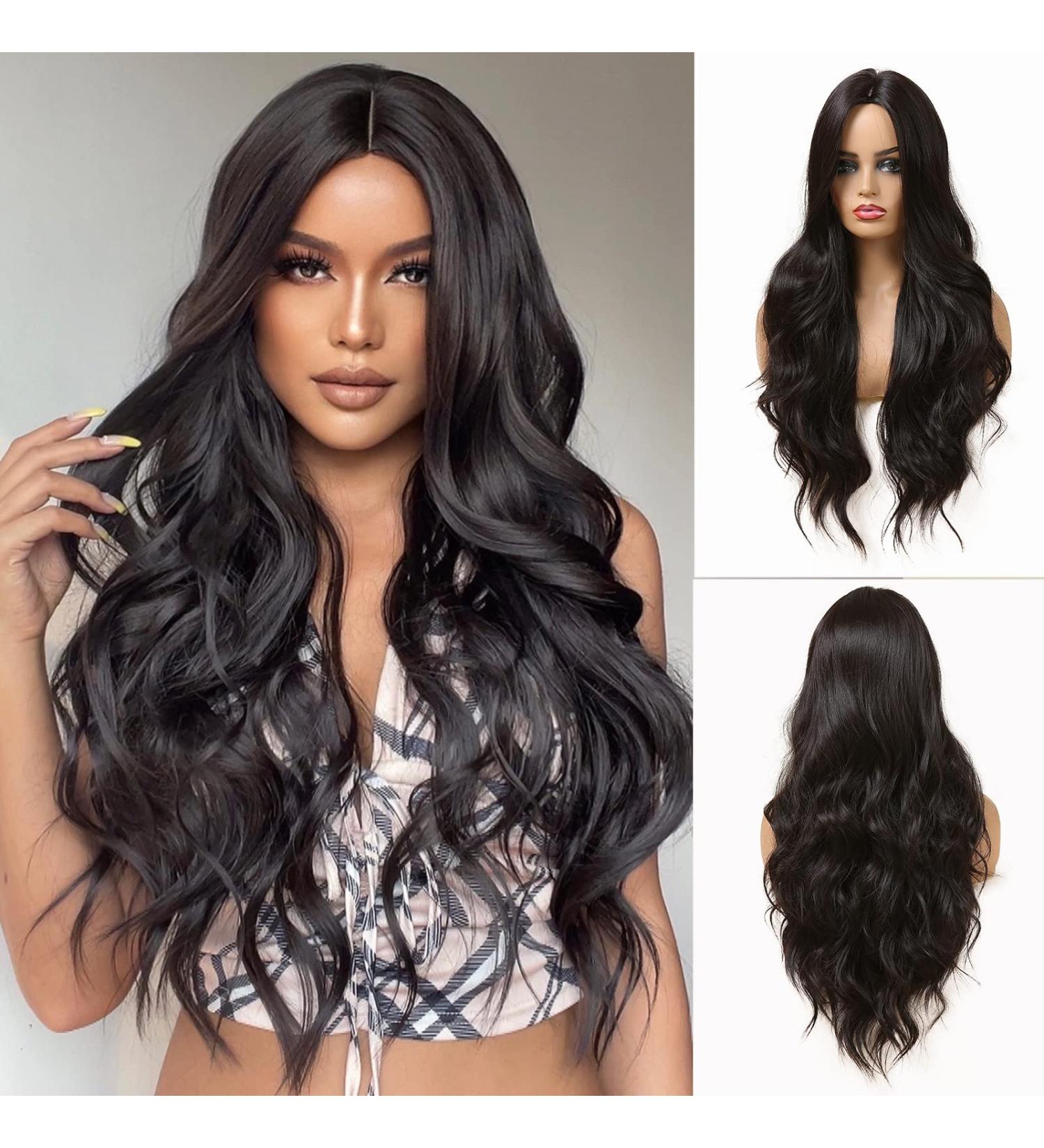 Esmee Long Wavy Black Synthetic Wig - 26 Inches | Heat Resistant for Daily Wear, Parties & Cosplay - Buy Online on GoSupps.com