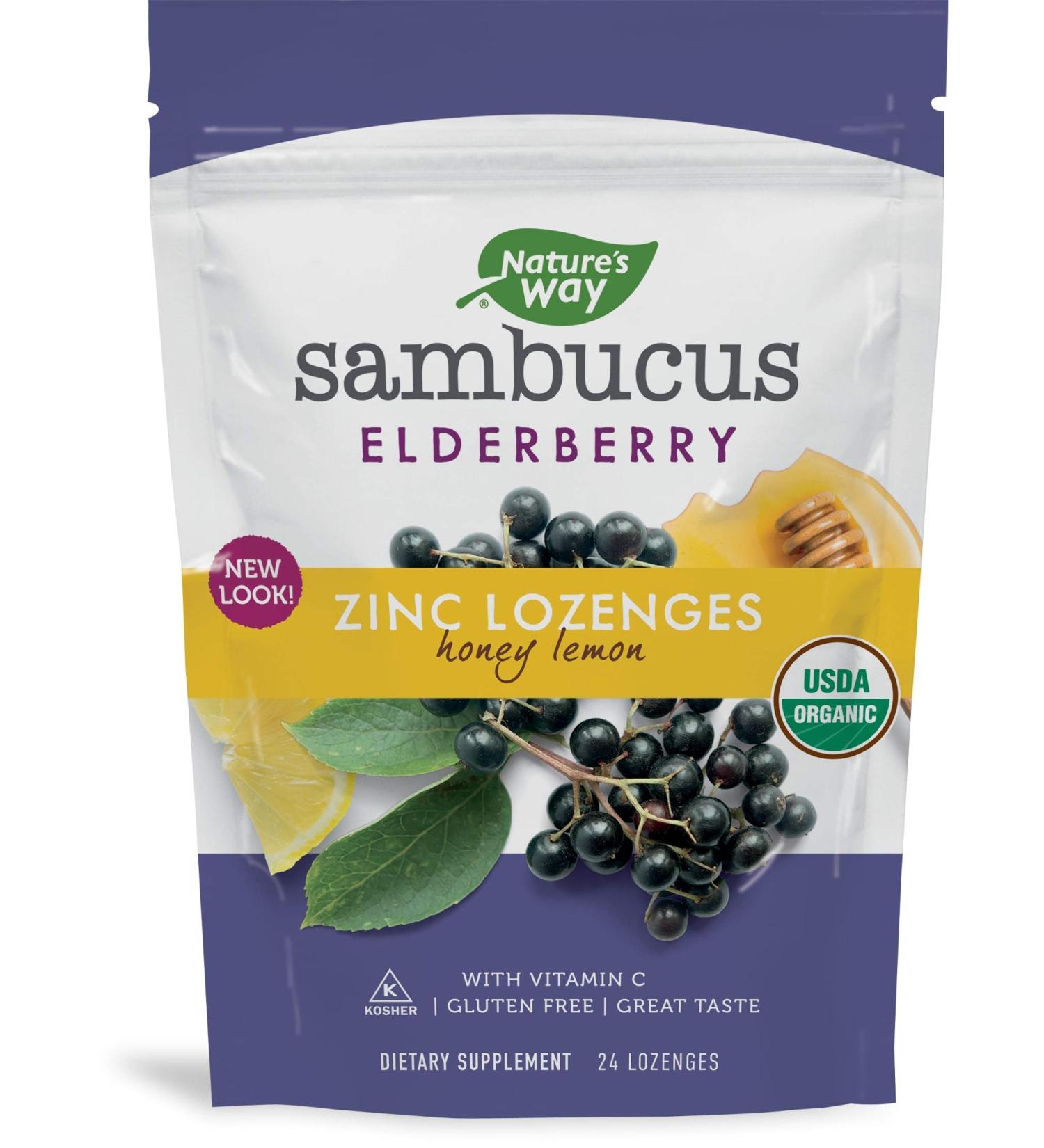 Nature's Way Sambucus Zinc Lozenges | Elderberry, Vitamin C, Honey Lemon | Gluten-Free & Kosher Certified | 24 Lozenges (2 Pack) - Buy Online on GoSupps.com