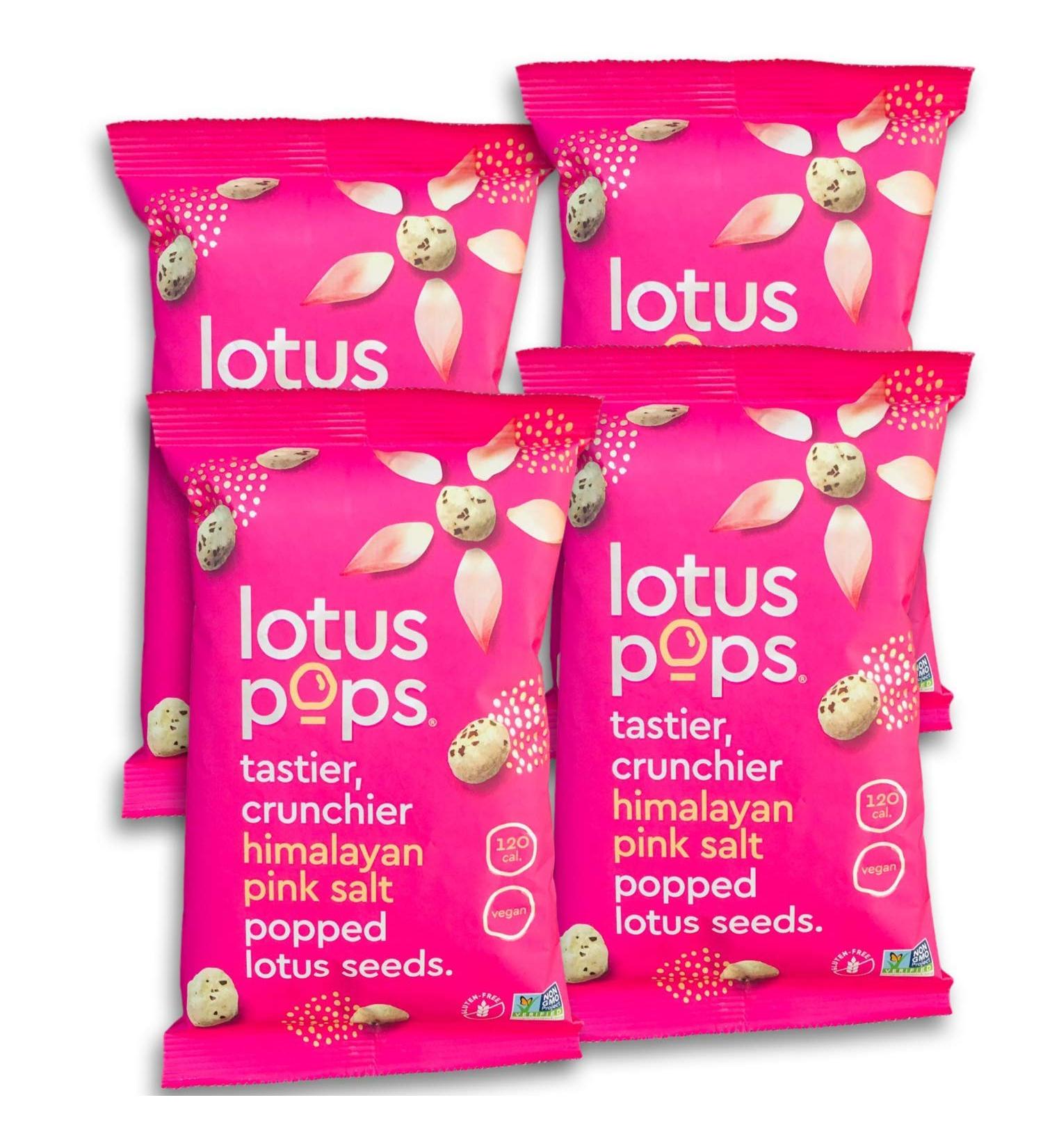 Popped Lotus Seed Snacks - Low Calorie, Gluten Free, Vegan, Paleo, Non GMO Certified | Plant Protein | Roasted Not-Fried | Himalayan Pink Salt | 4 Pack - Buy Online on GoSupps.com