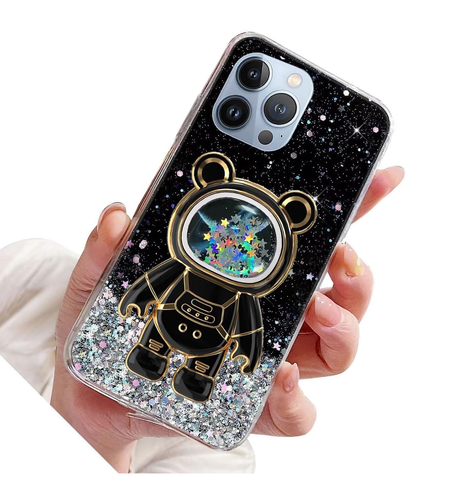 Rnrieyta Magon B r Astronaut Glitter Case for iPhone 13 Pro - Cute Thin Crystal Bumper with Kickstand - Black Bling Transparent Cover - Buy Online on GoSupps.com