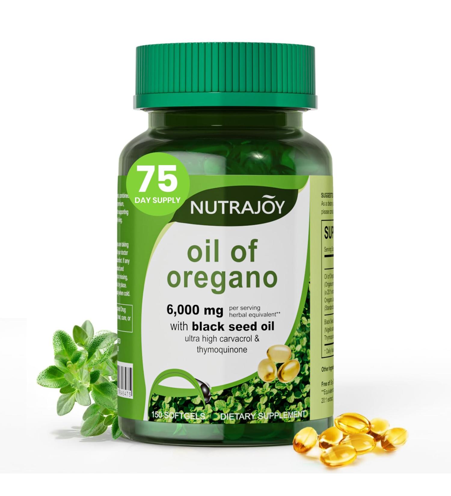 NUTRAJOY Oil of Oregano Softgels Oil of Oregano with Black Seed Oil Immune and Antioxidant Support High Potency Carvacrol Non-GMO Gluten Free 150 Softgels - Buy Online on GoSupps.com