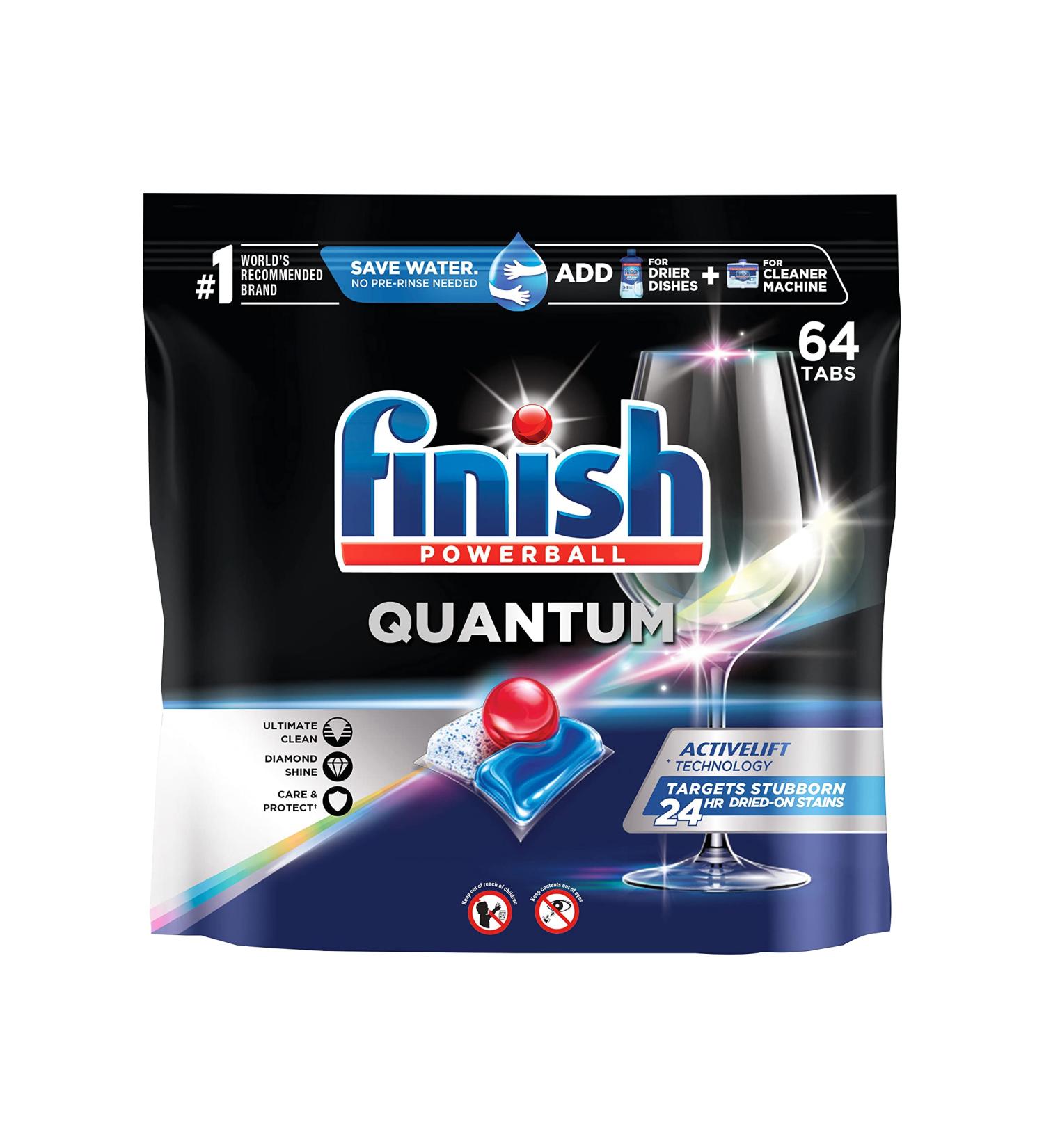 Finish Quantum 64ct Dishwasher Detergent Tablets - Powerball Formula for Ultimate Clean & Shine - Buy Online on GoSupps.com