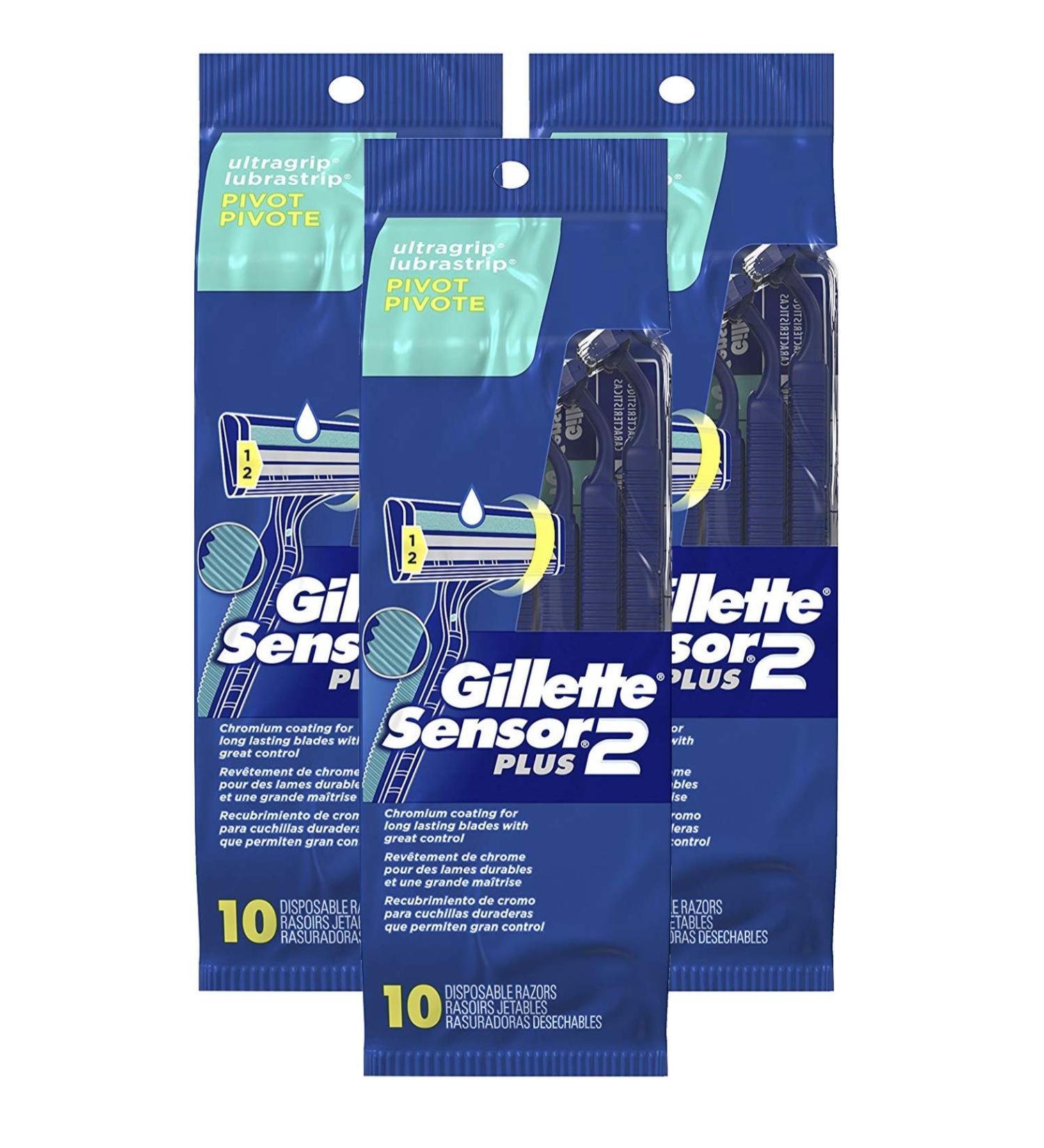 Gillette Sensor2 Plus Pivoting Head Men's Disposable Razors - 10 Count, Pack of 3 - Buy Online on GoSupps.com