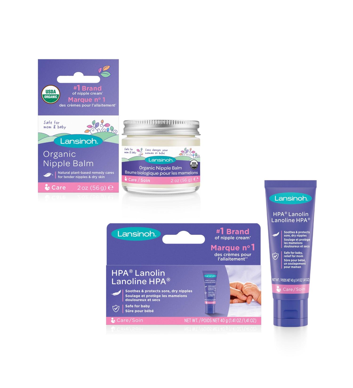 Lansinoh Organic Nipple Balm and HPA Lanolin Nipple Cream Bundle for Breastfeeding Lanolin 40gr + ONB - Buy Online on GoSupps.com