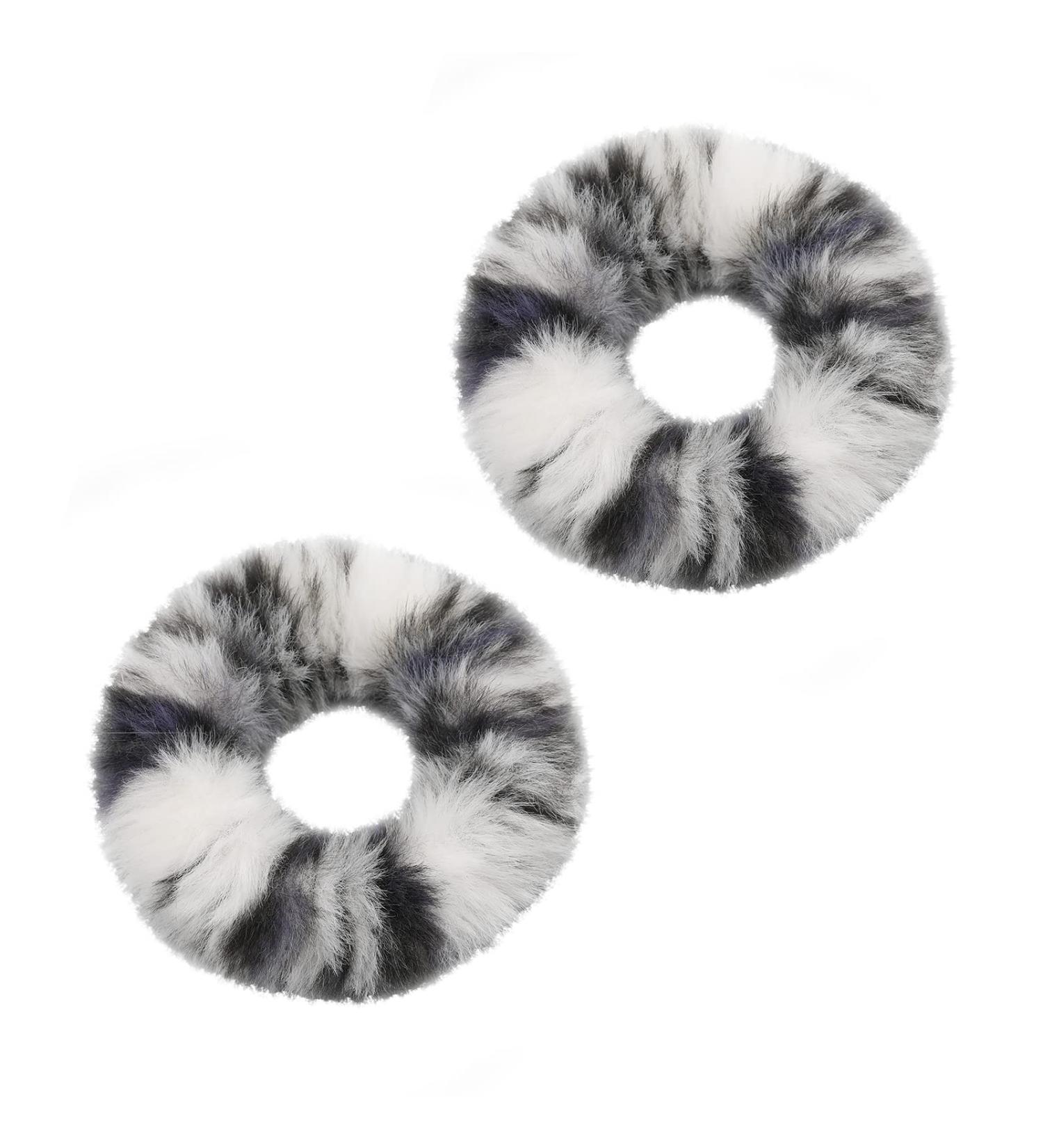 Kinbom Plush Faux Rabbit Fur Hair Ties | Fluffy Elastic Ponytail Holders for Girls & Women - Black & White - Buy Online on GoSupps.com