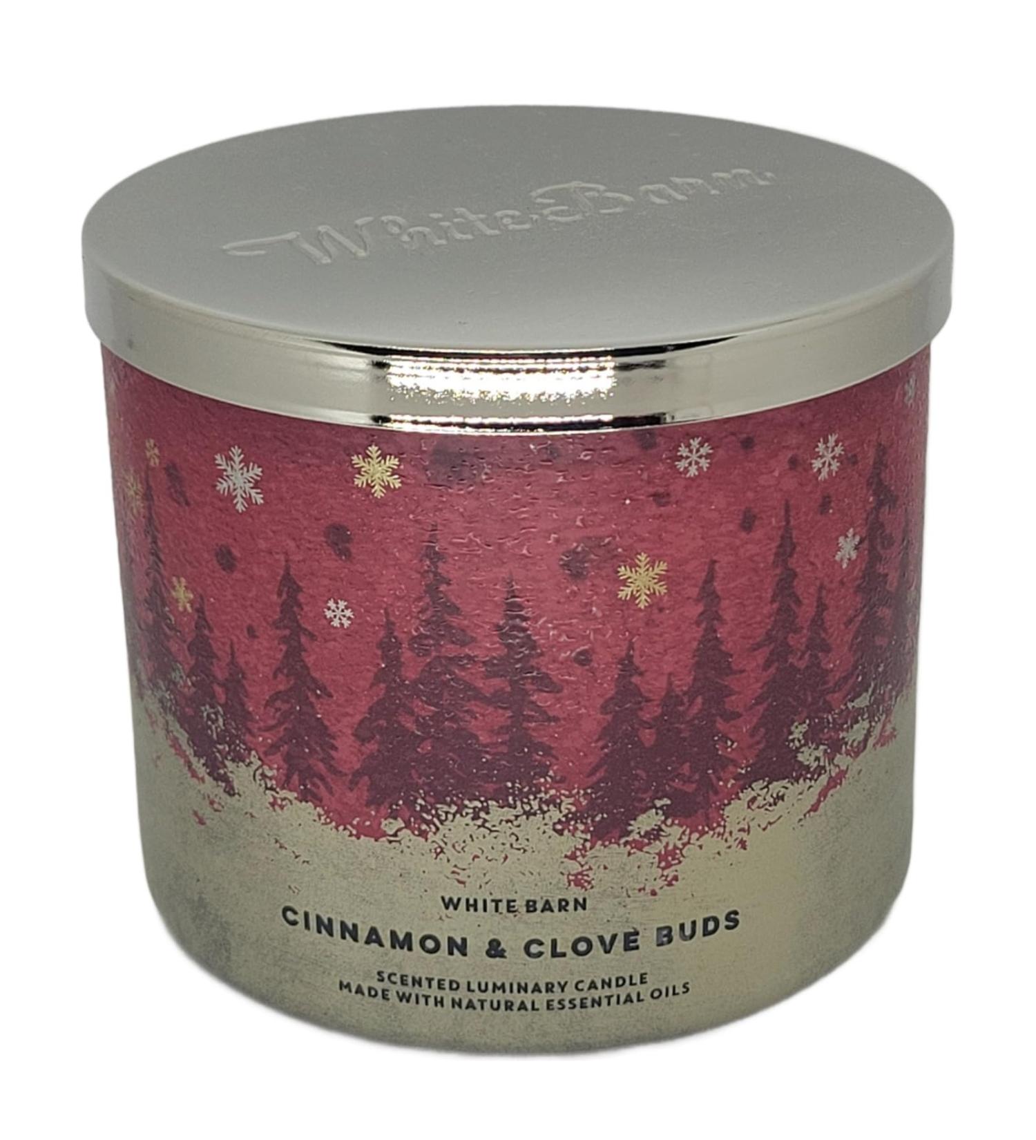 Bath & Body Works White Barn 3-Wick Candle w/Essential Oils - 14.5 oz - 2021 Christmas & Winter Scents! (Cinnamon + Clove Buds)