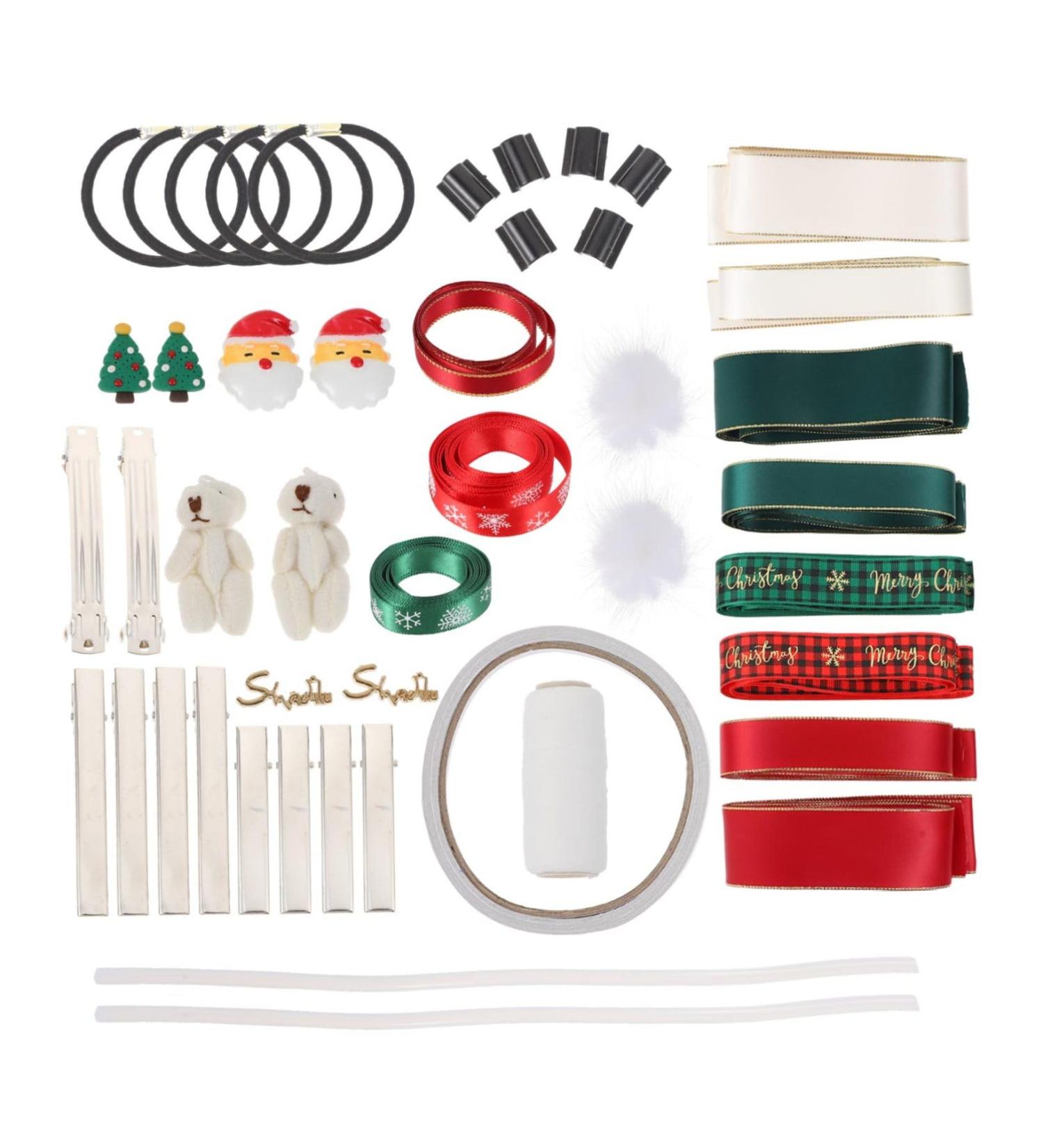 POPETPOP 1 Set Ribbon Metal Alligator Hair Pin Stocking Stuffer Xmas Hair Tie Kit Diy Bows Head Barrettes Chrismas Metal Hair Claw Clips Diy Hair Rope Kit Decorate Christmas Wire - Buy Online on GoSupps.com