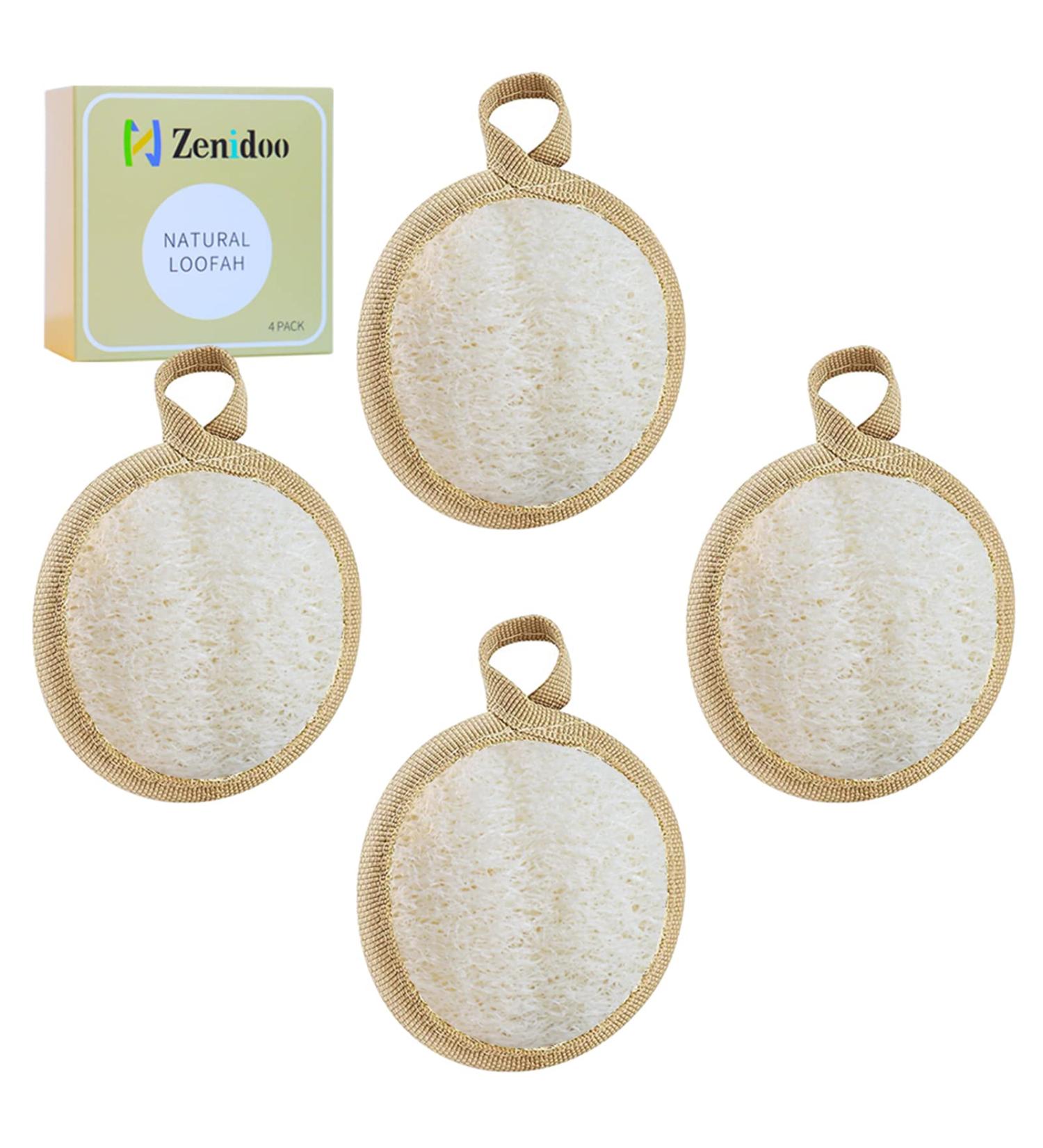 Zenidoo Exfoliating Loofah Sponge Face Pads - 4 Pack Natural Facial Scrub Pad for Men and Women - Large Size Brown - Buy Online on GoSupps.com