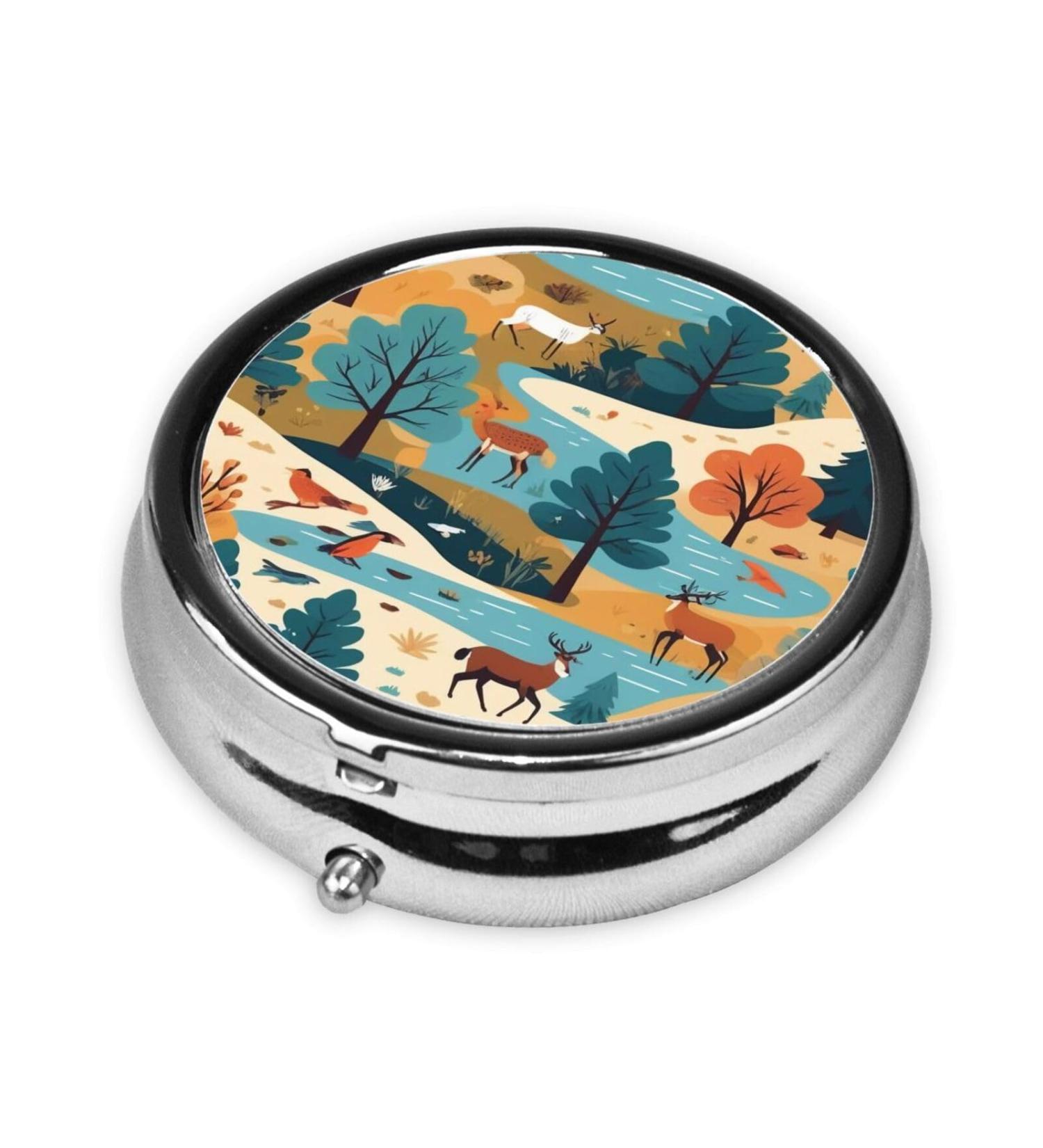 ZhongGuo Nature Wildlands Round Travel Pill Organizer - Mini Medicine Box for Purse Iron Plated Ideal for International Shipping - Buy Online on GoSupps.com