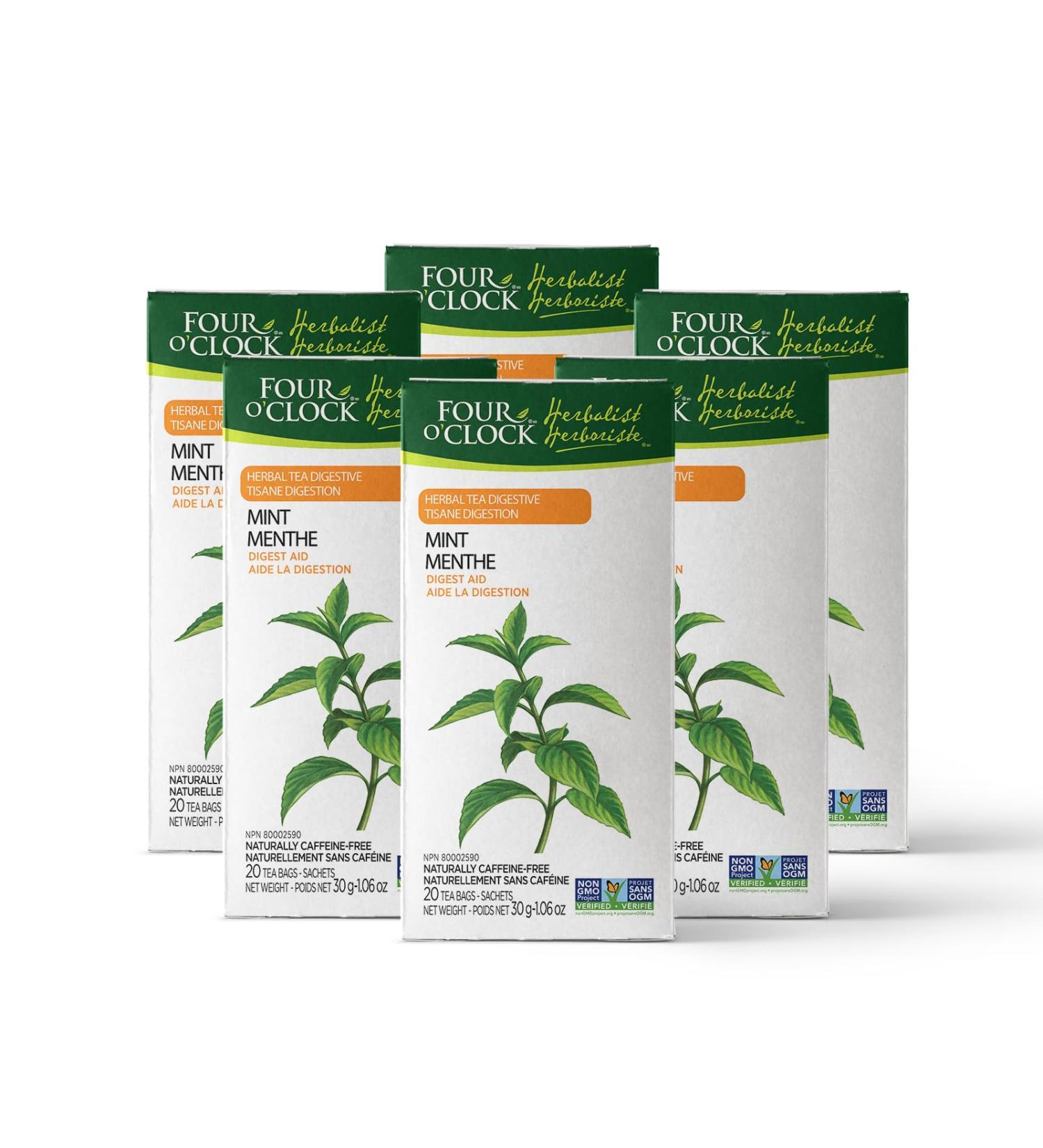 Four O'Clock Herbalist Digestive Mint Herbal Tea Non Gmo Project Kosher Gluten-Free 6 Packs of 20 Teabags - Buy Online on GoSupps.com