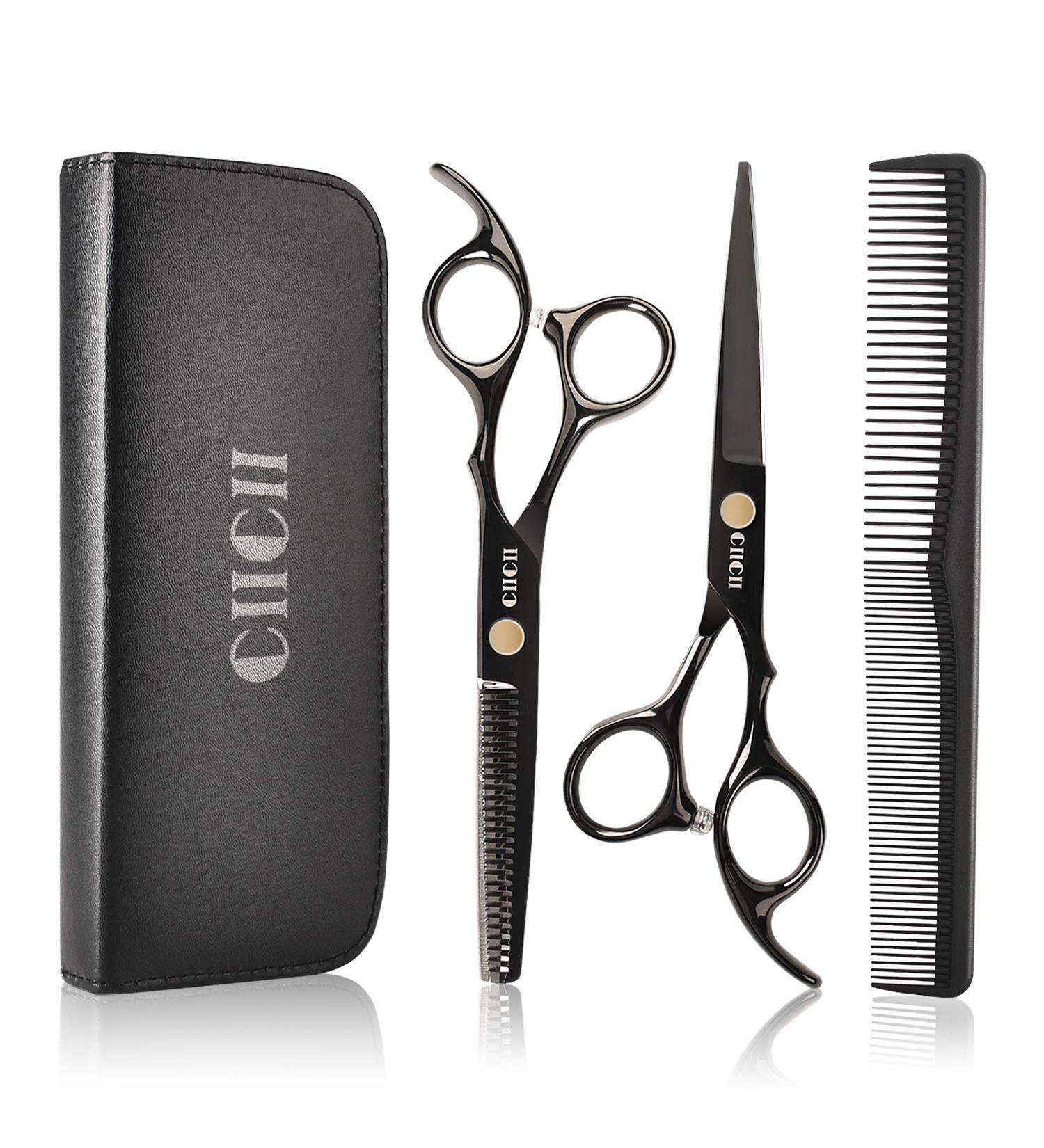 CIICII Hair Cutting Scissors Set - Professional Hairdressing Shears for Men, Women, and Pets - Home Salon and Barber Kit - Black Hair Scissors - Buy Online on GoSupps.com