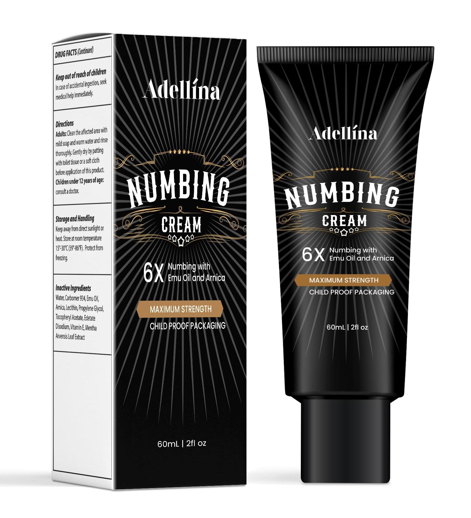 Adellina Numbing Cream Maximum Strength: Long Lasting Extra Soothing with Arnica and Emu Oil 2OZ/ 60G - Buy Online on GoSupps.com
